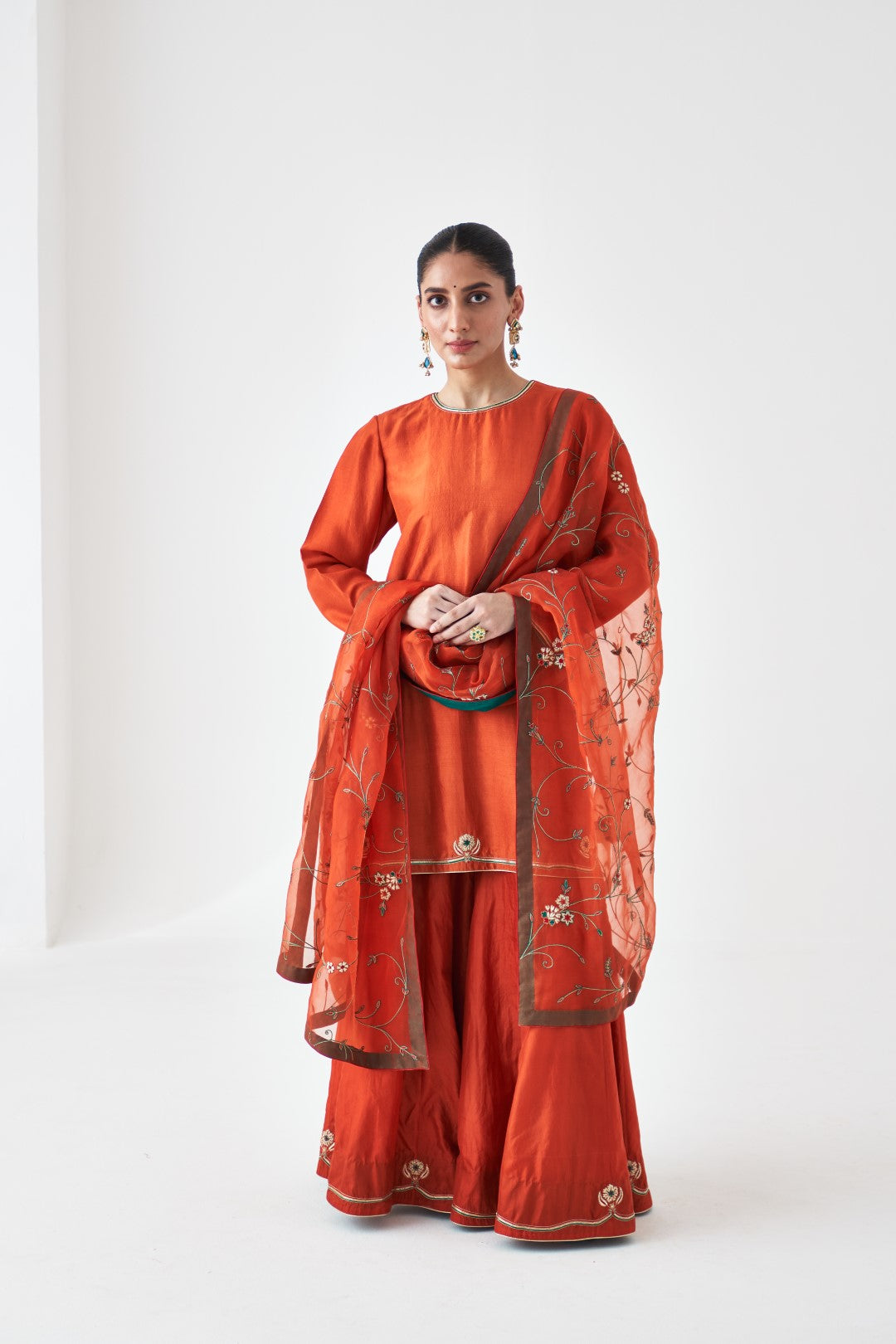 Rust Embroidered Organza Dupatta (01 Pc.)