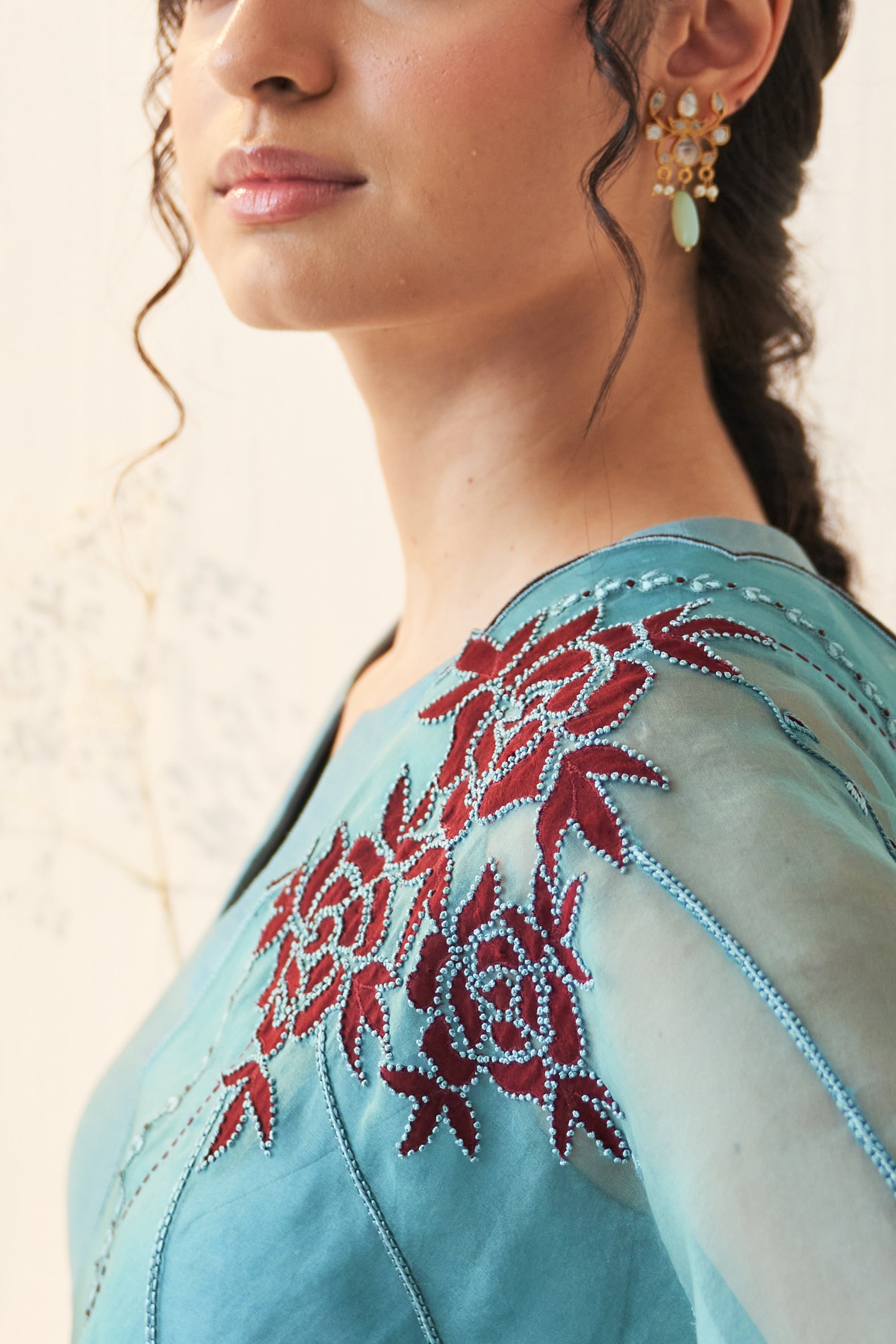 Teal Organza Saree Comes With Chanderi Stitched Blouse & Organic Cotton Stitched Petticoat