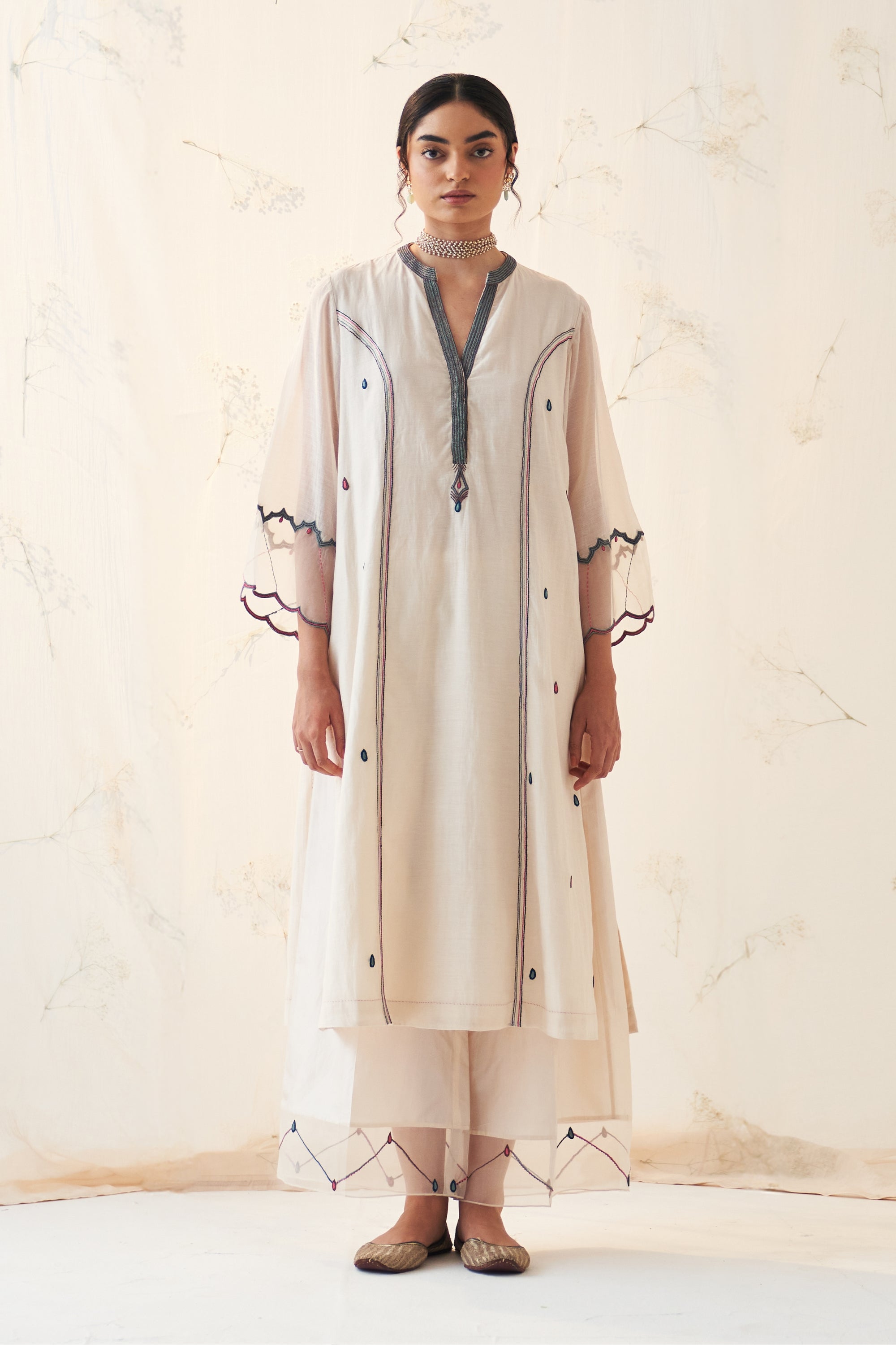 Ivory Chanderi Paisley Kurta Set