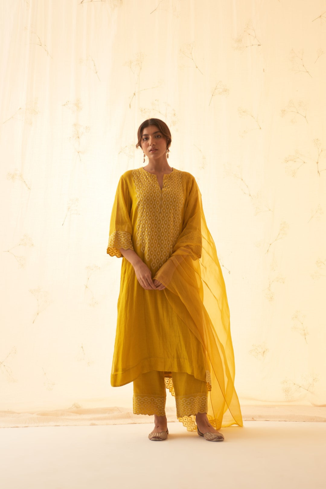 Yellow With Tonal Embroidery Kurta Set