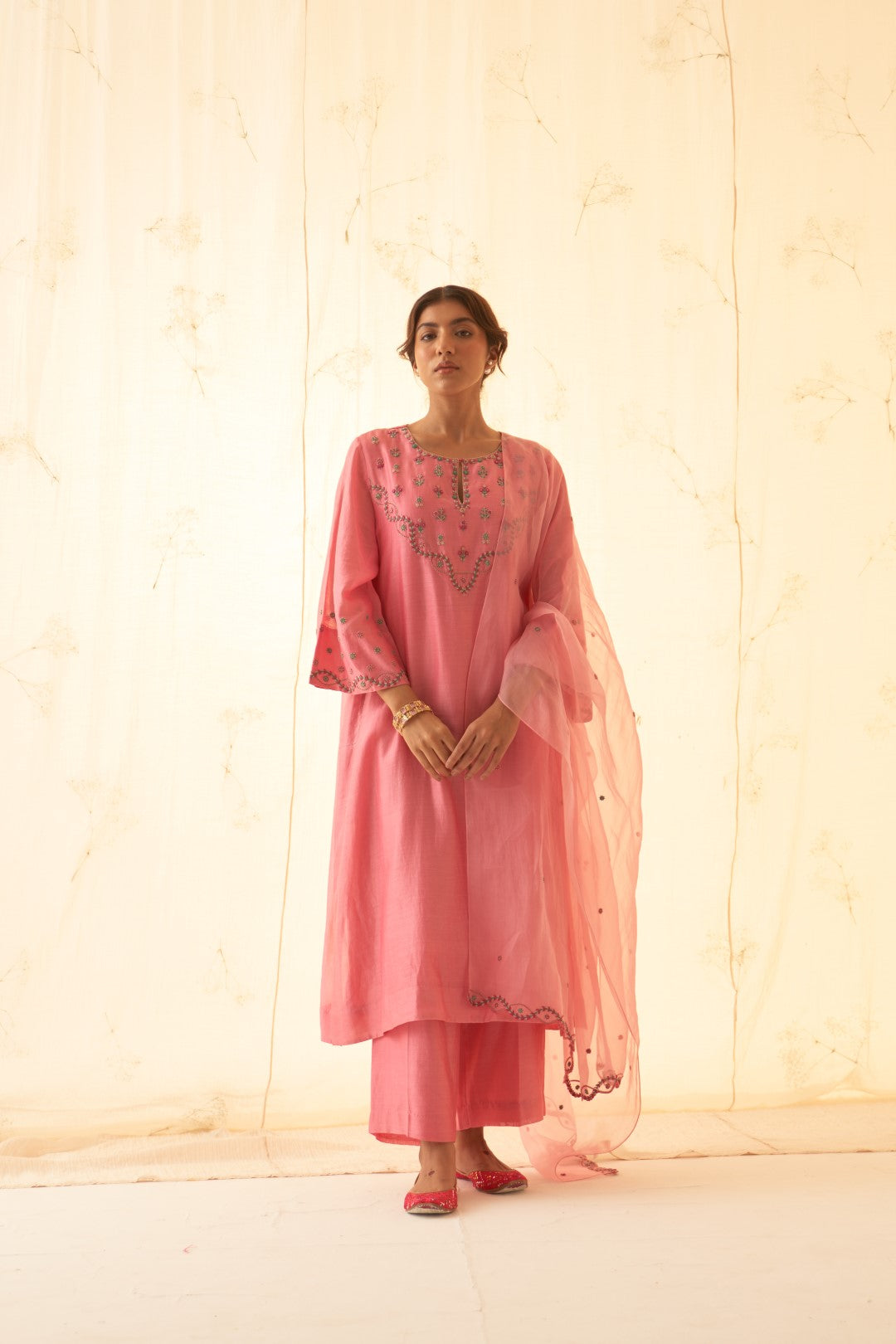 Pink Multicolour Embroidery Work Kurta Set