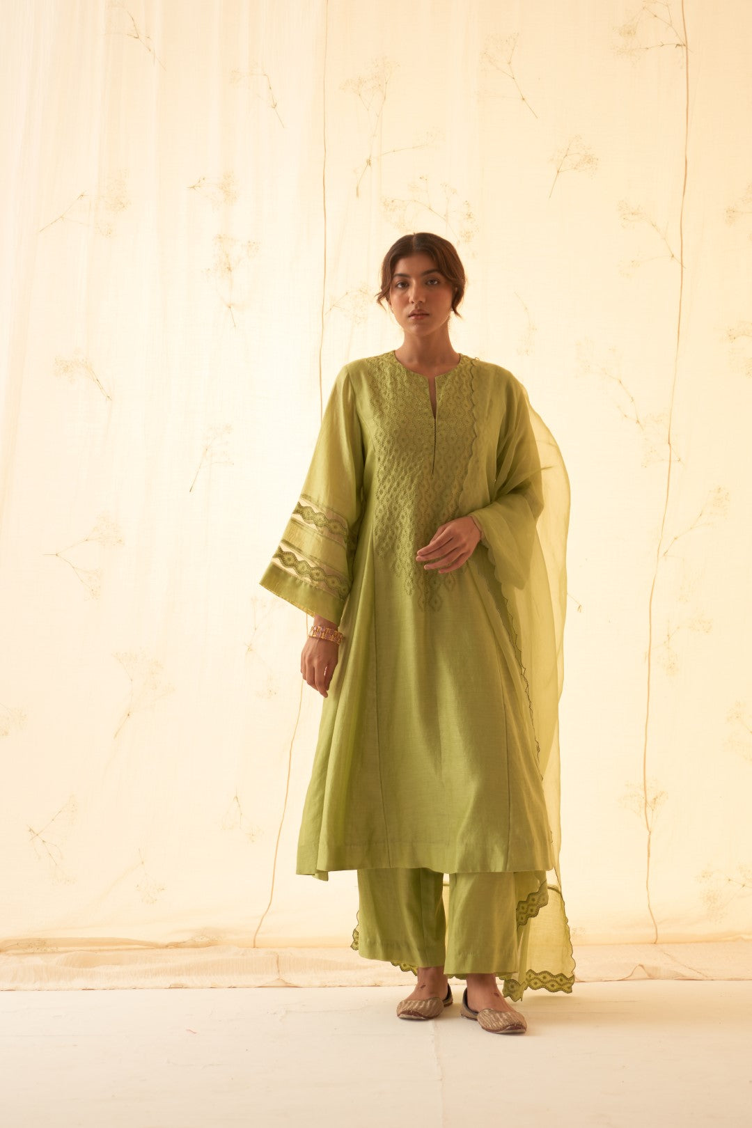Lime Green Embroidered Kurta Set