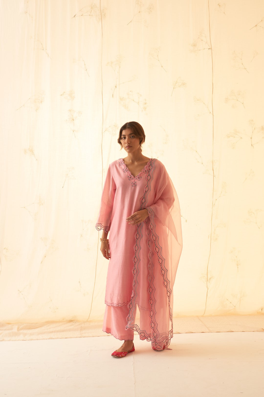 Pink Multi Thread Embroidered Kurta Set