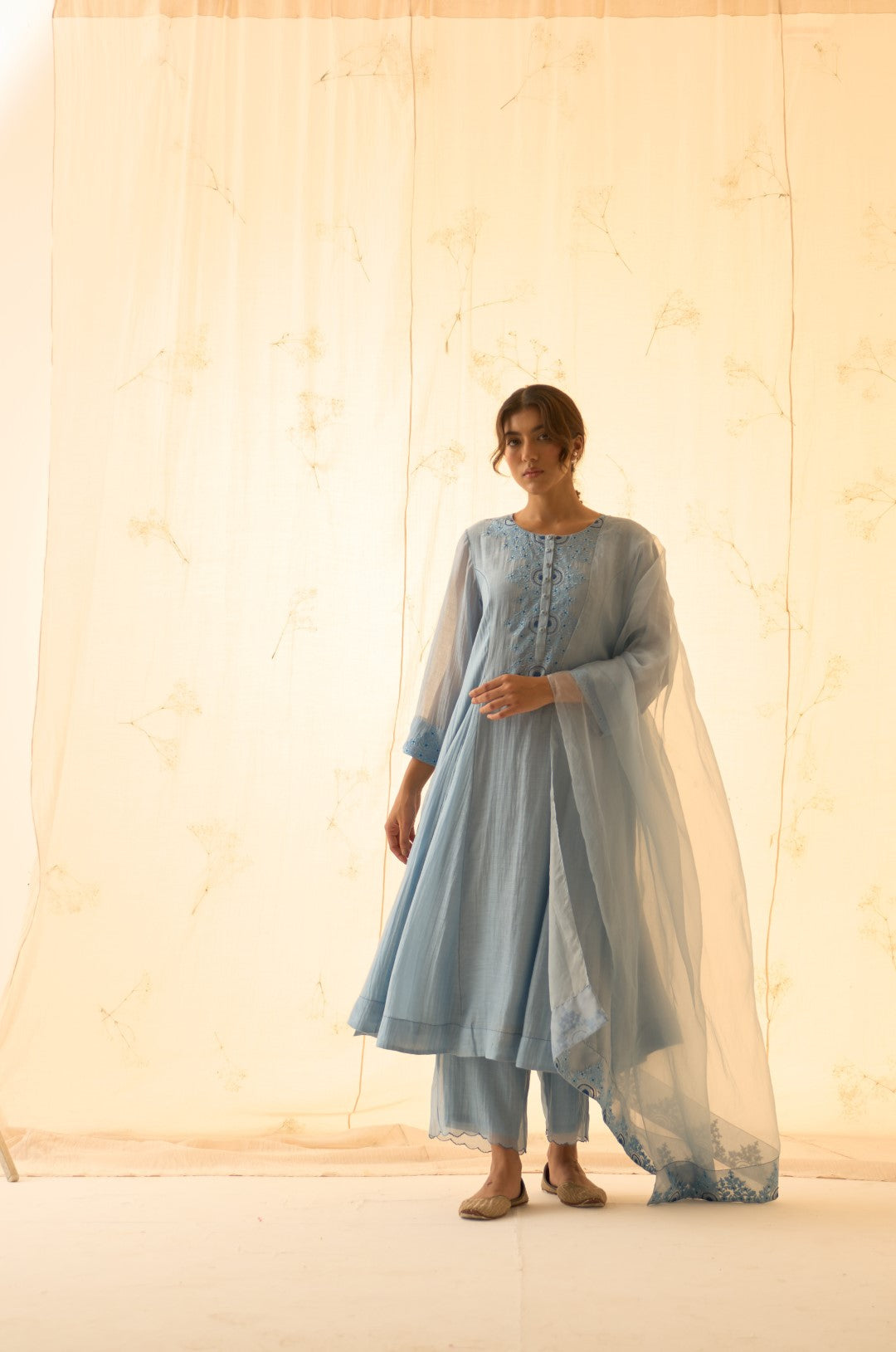 Ice Blue Embroidered Kurta Set