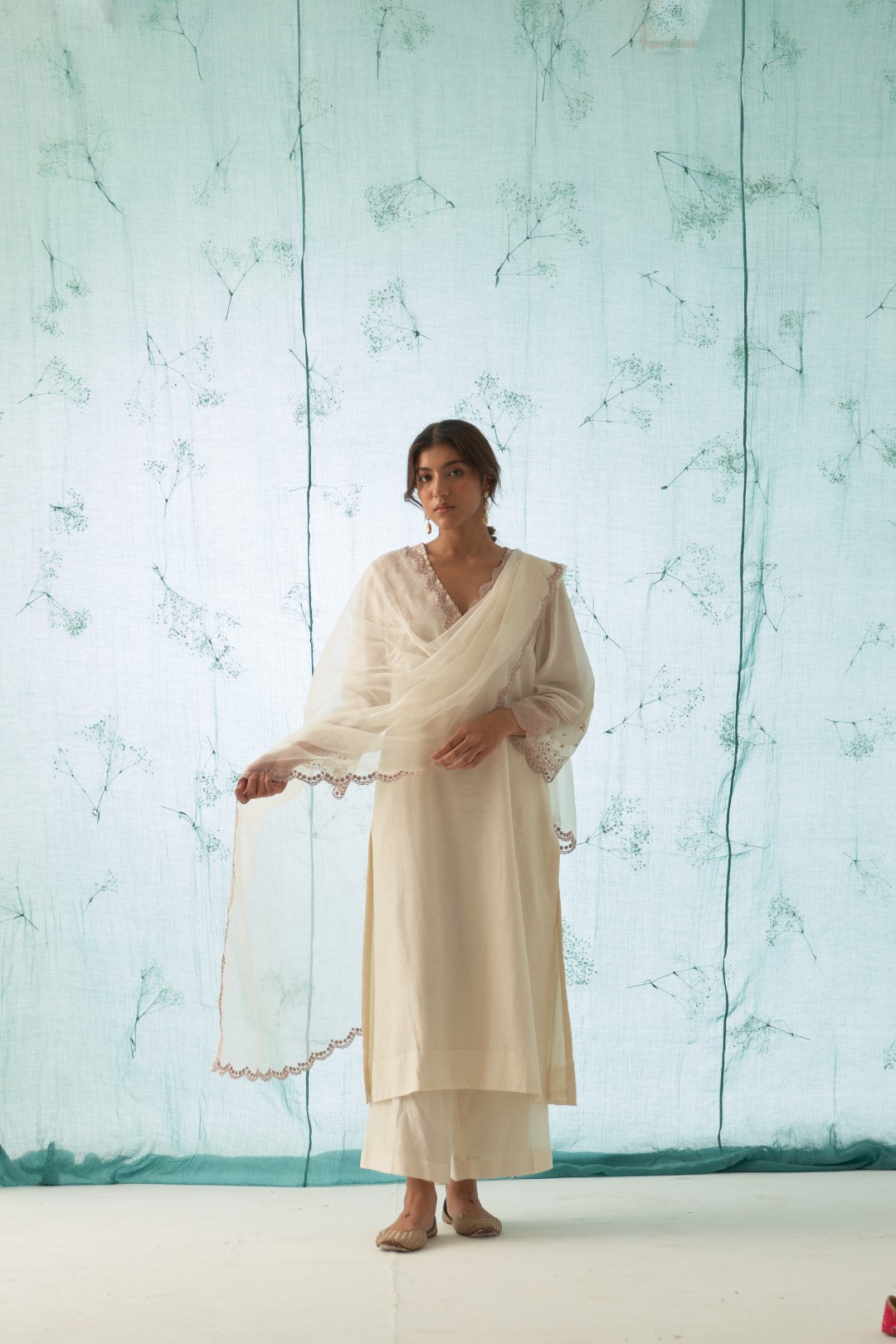 Ivory - Pink Embroidered Kurta Set