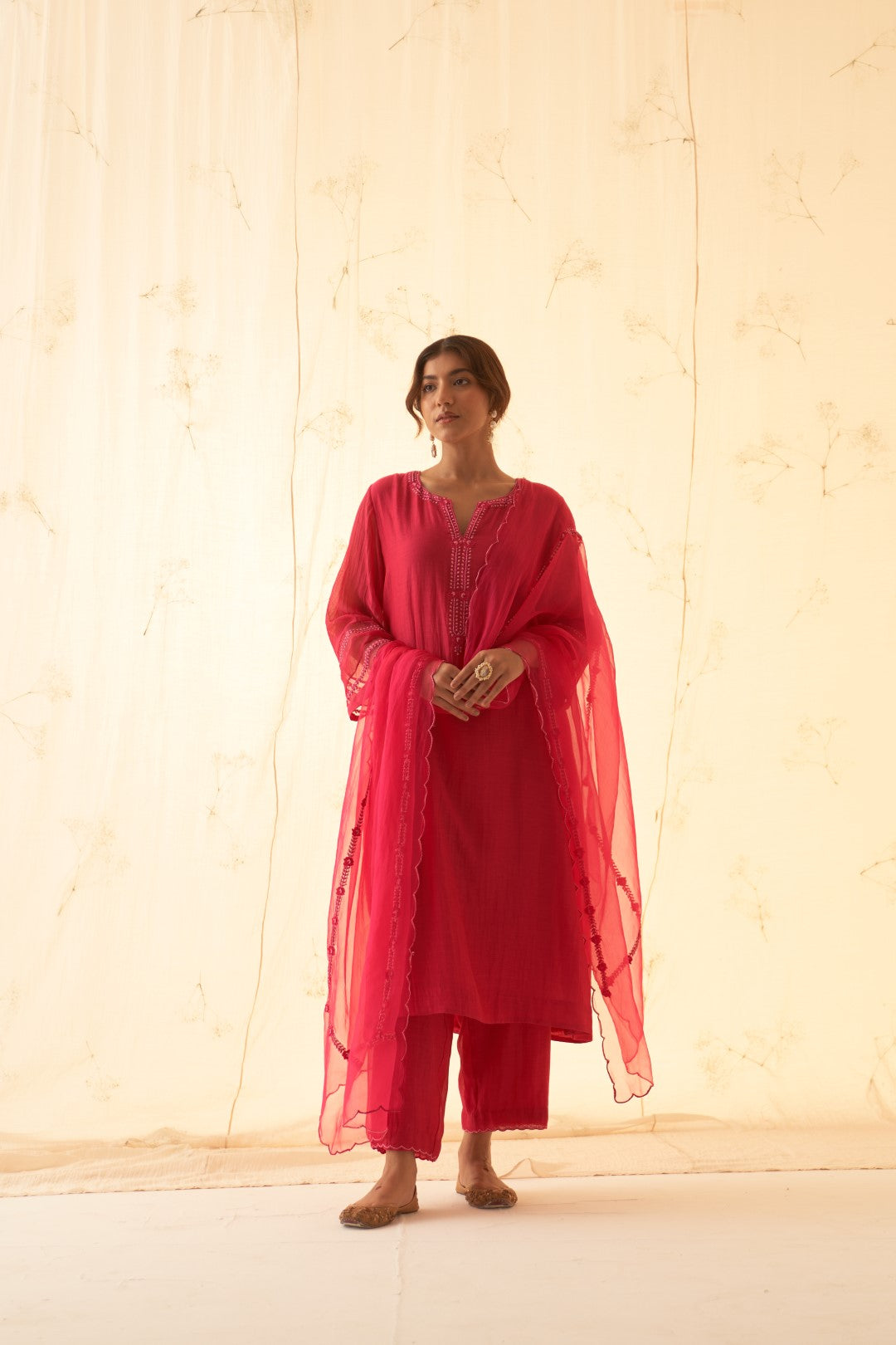 Fuchsia Embroidered Kurta Set