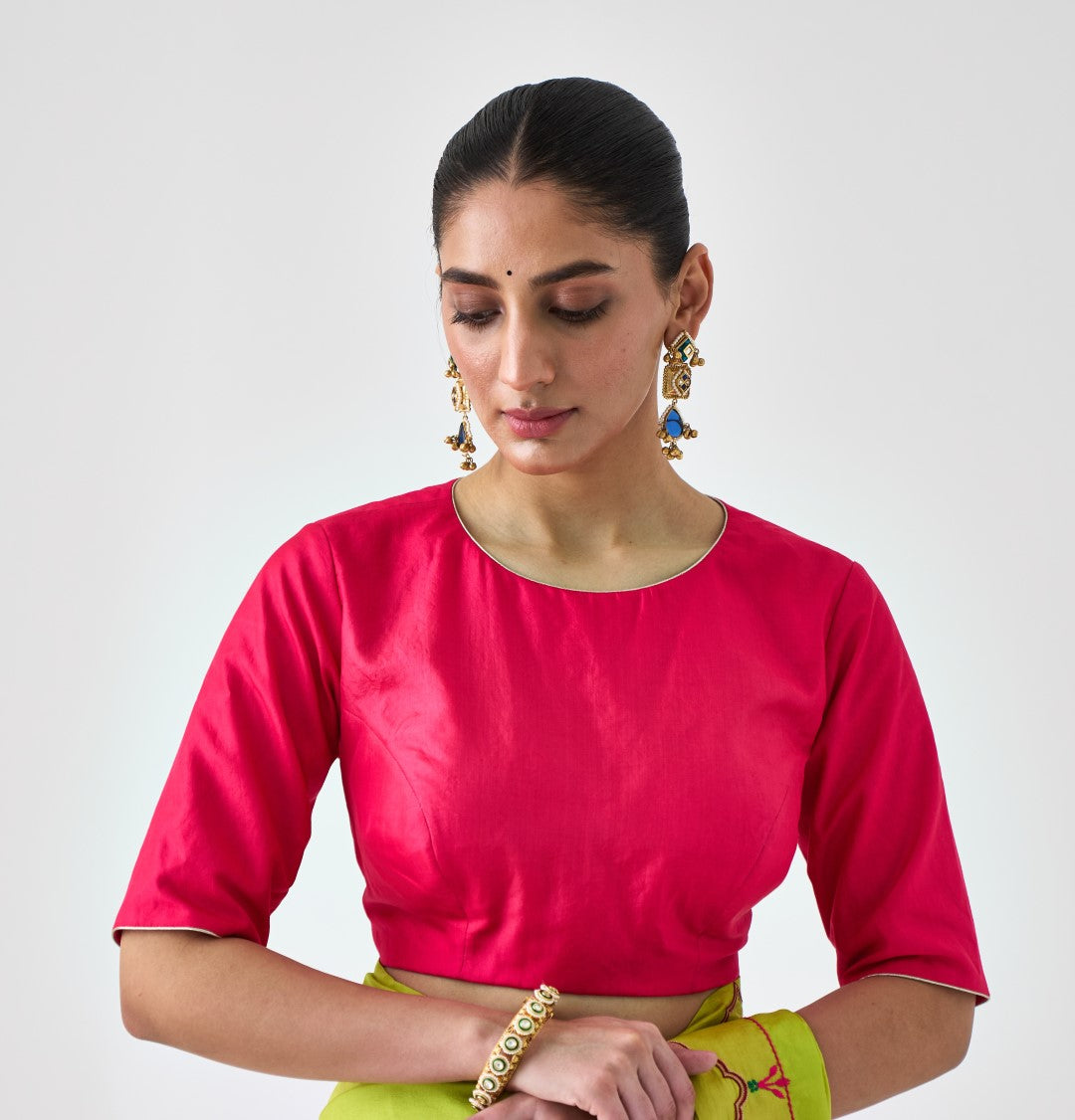 Fuchsia Silk Stitched Blouse (01 Pc.)