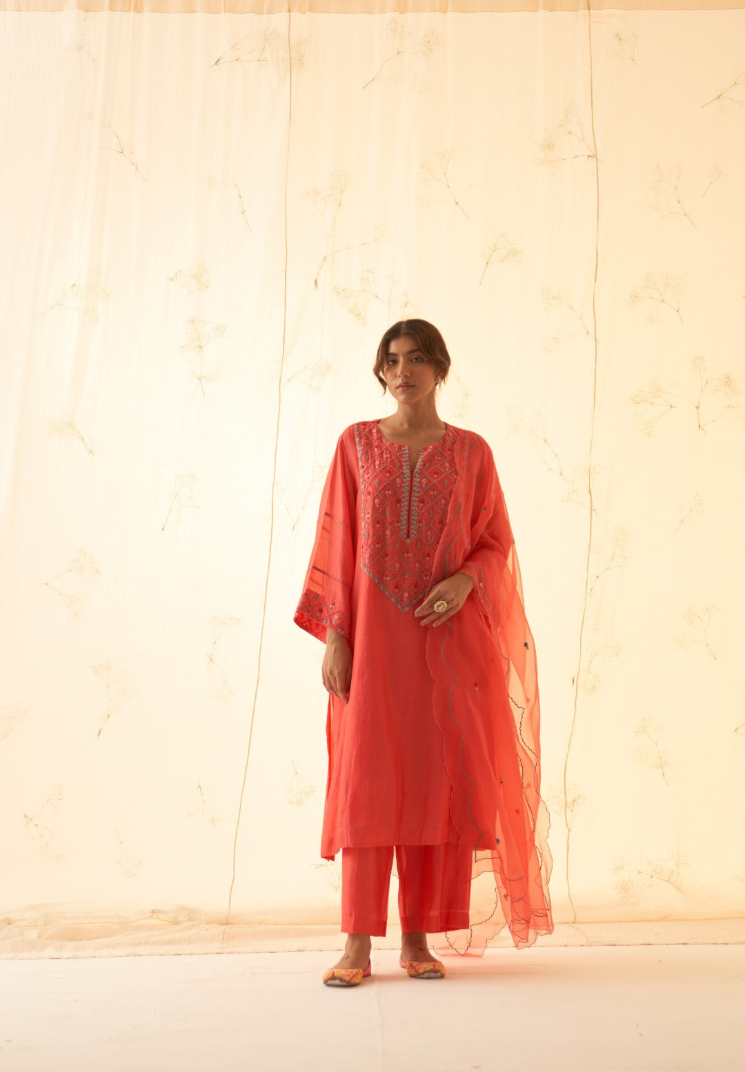 Coral Embroidered Kurta Set
