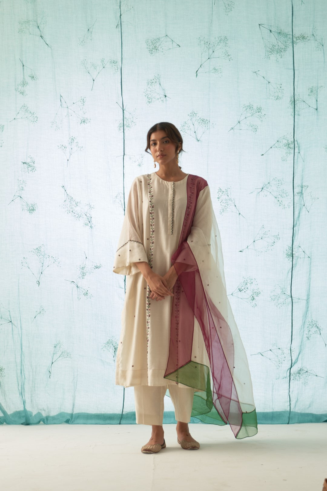 Ivory Embroidered Neckline Kurta Set