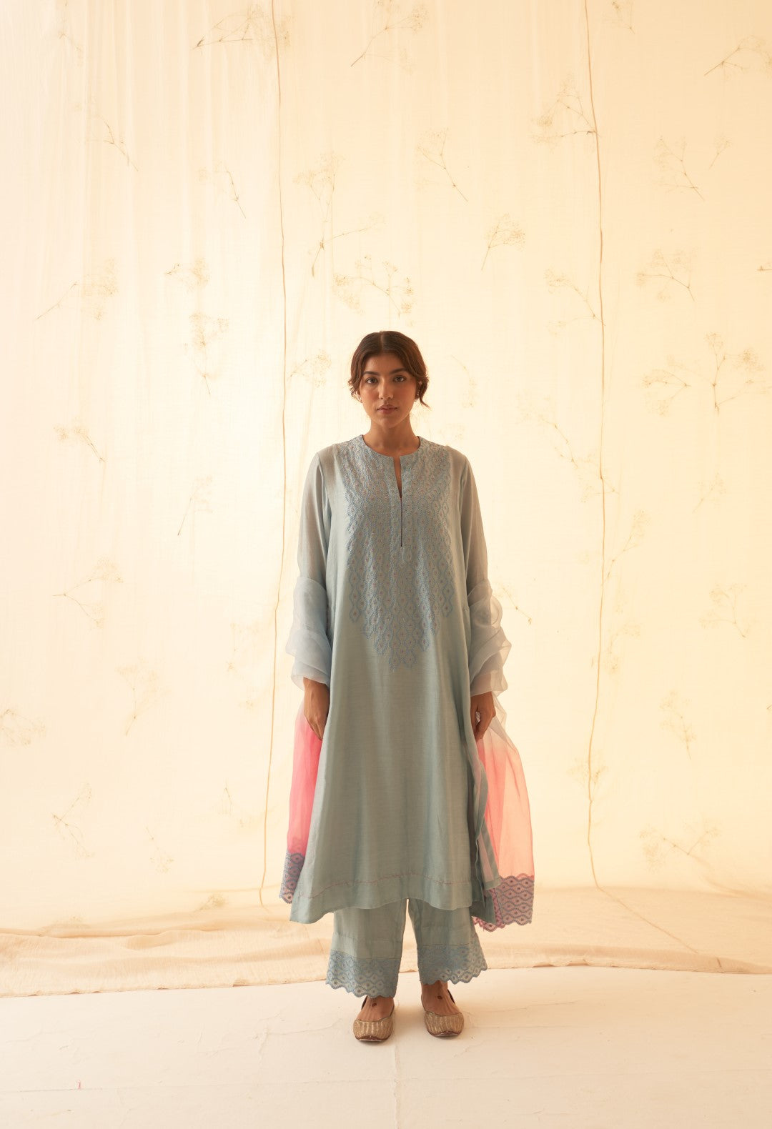 Ice Blue Chanderi Kurta Set
