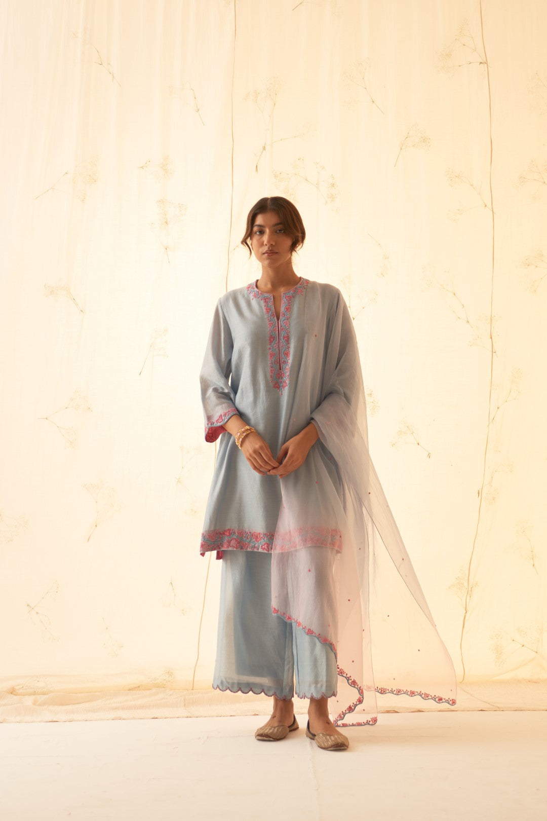 Ice Blue Chanderi Kurta Set
