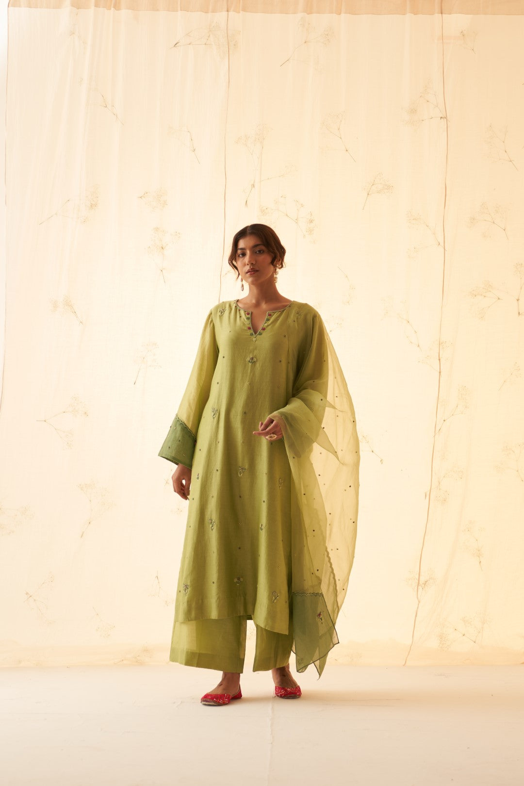 Green Embroidered Kurta Set