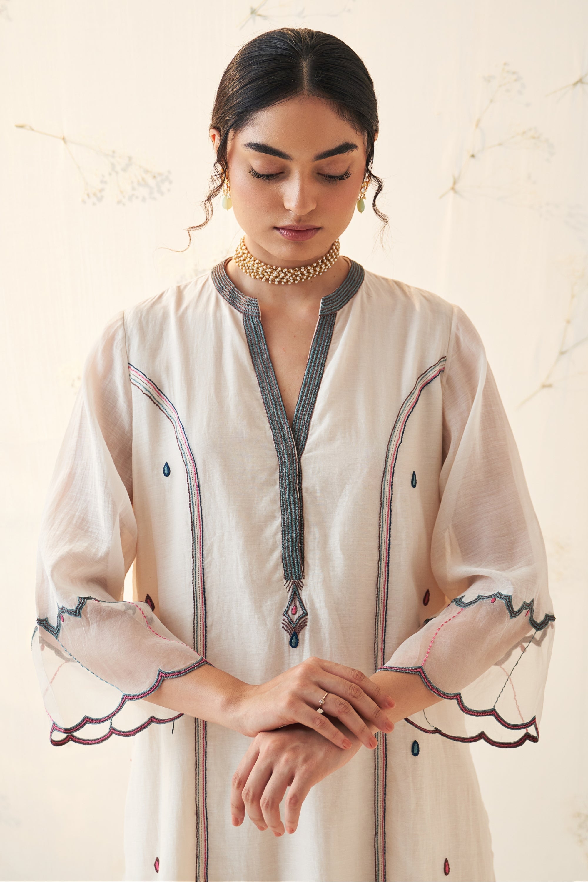 Ivory Chanderi Paisley Kurta Set