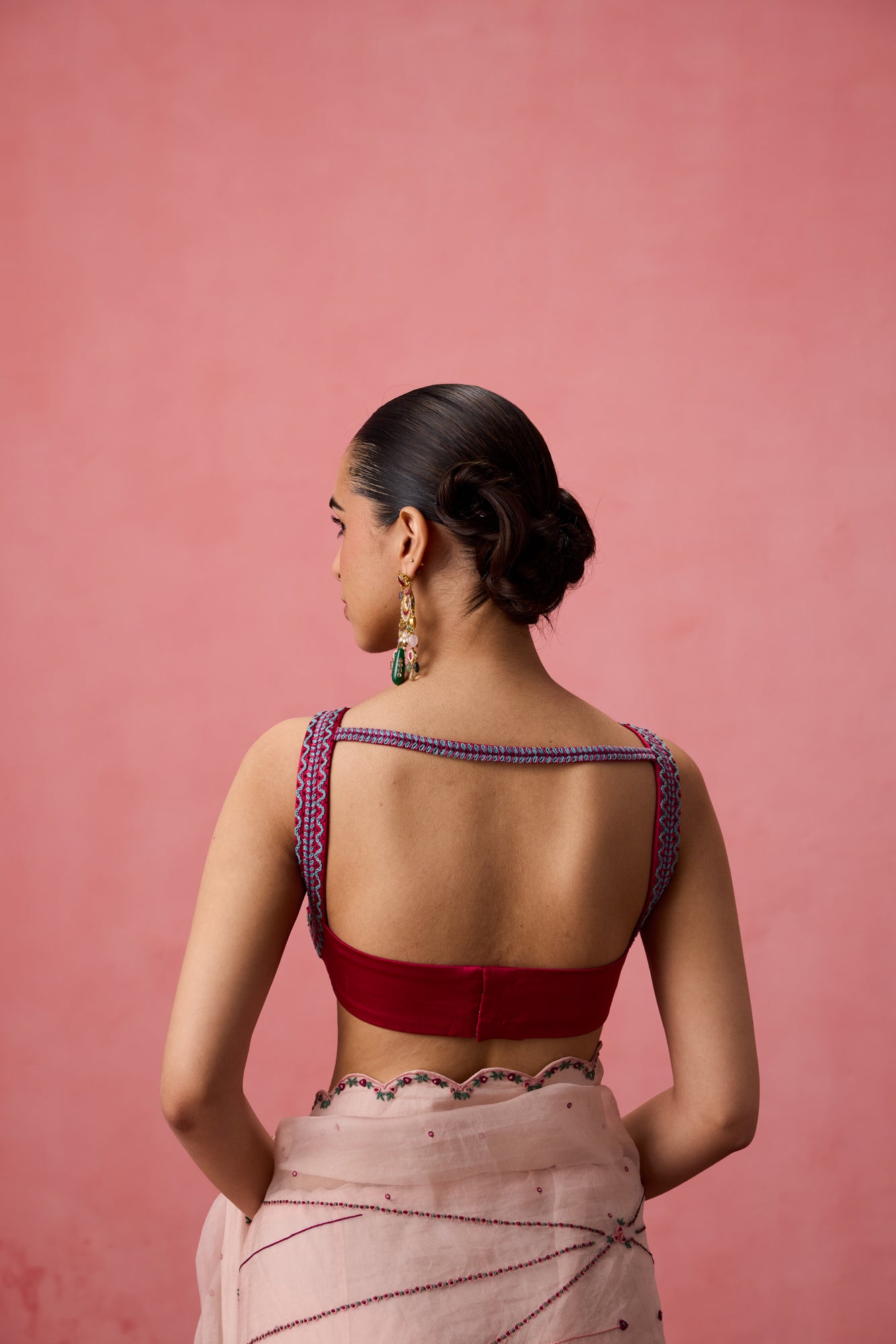 Red satin silk embroidered stitched Blouse