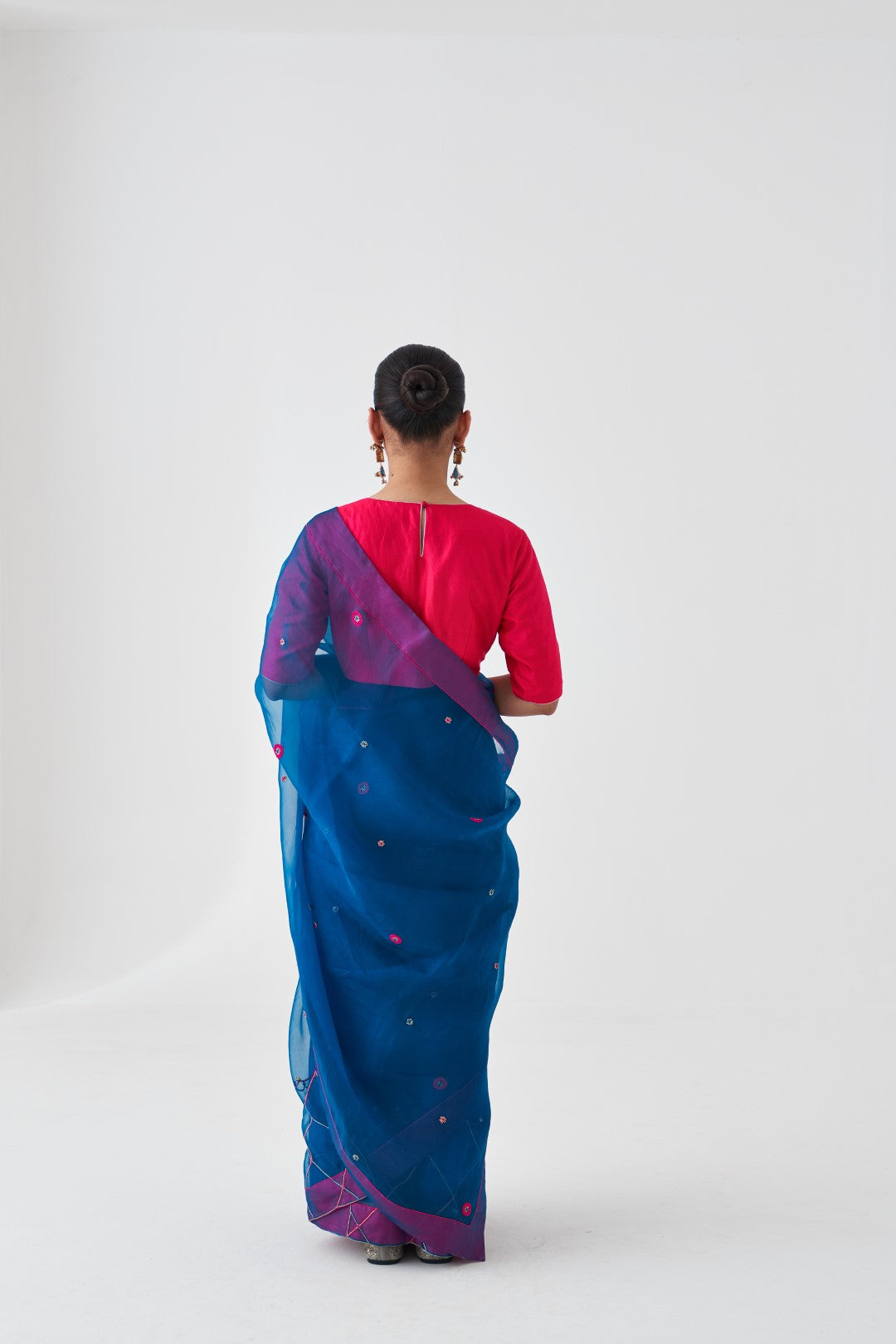 Blue Organza Embroidered Saree Paired with Organic Cotton Stitched Petticoat (02 Pcs.)