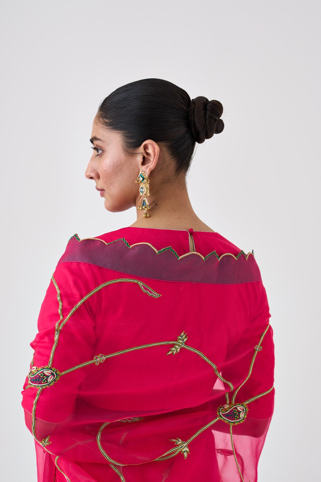 Fuchsia Jaal Embroidered Saree Paired with Organic Cotton Petticoat (02 Pcs.)