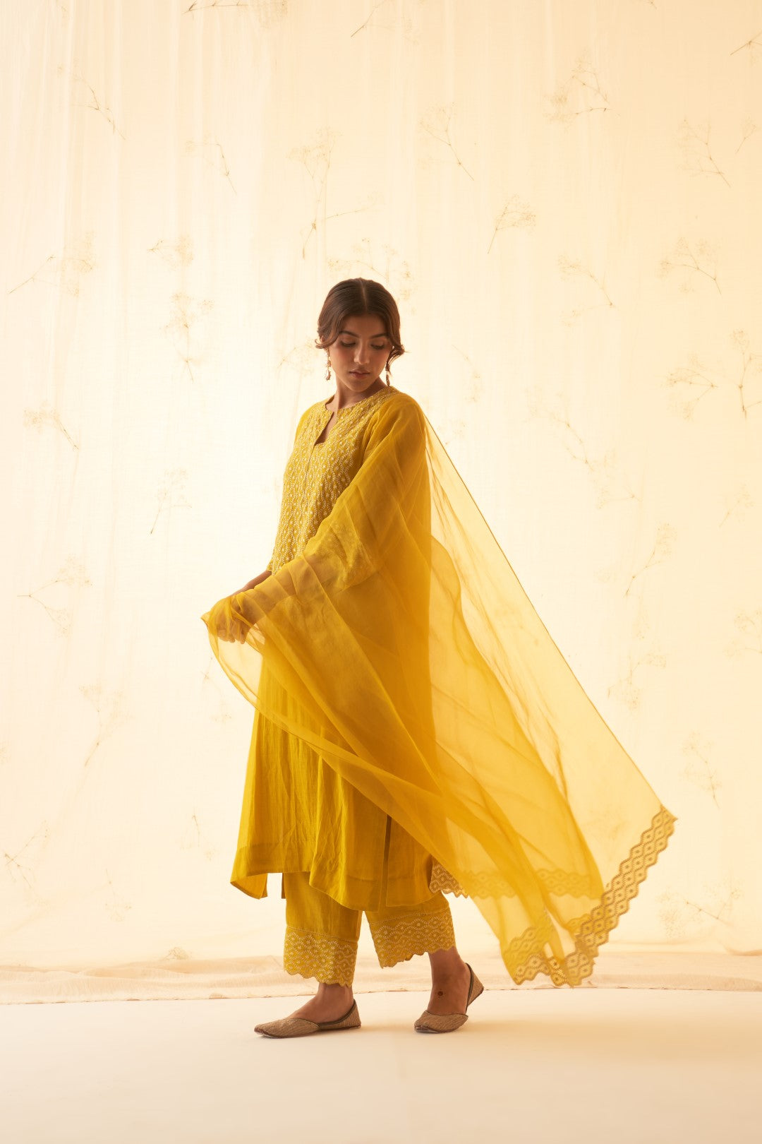 Yellow With Tonal Embroidery Kurta Set