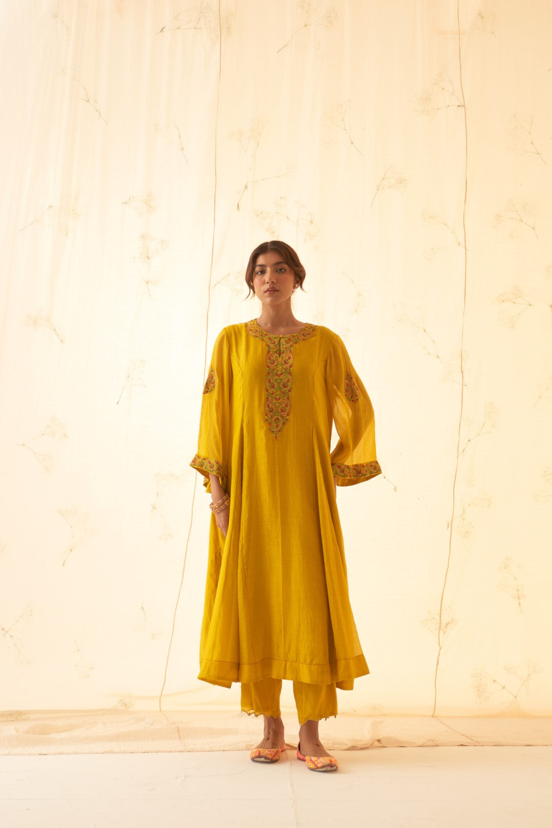 Yellow - Multicolour Embroidered Kurta Set