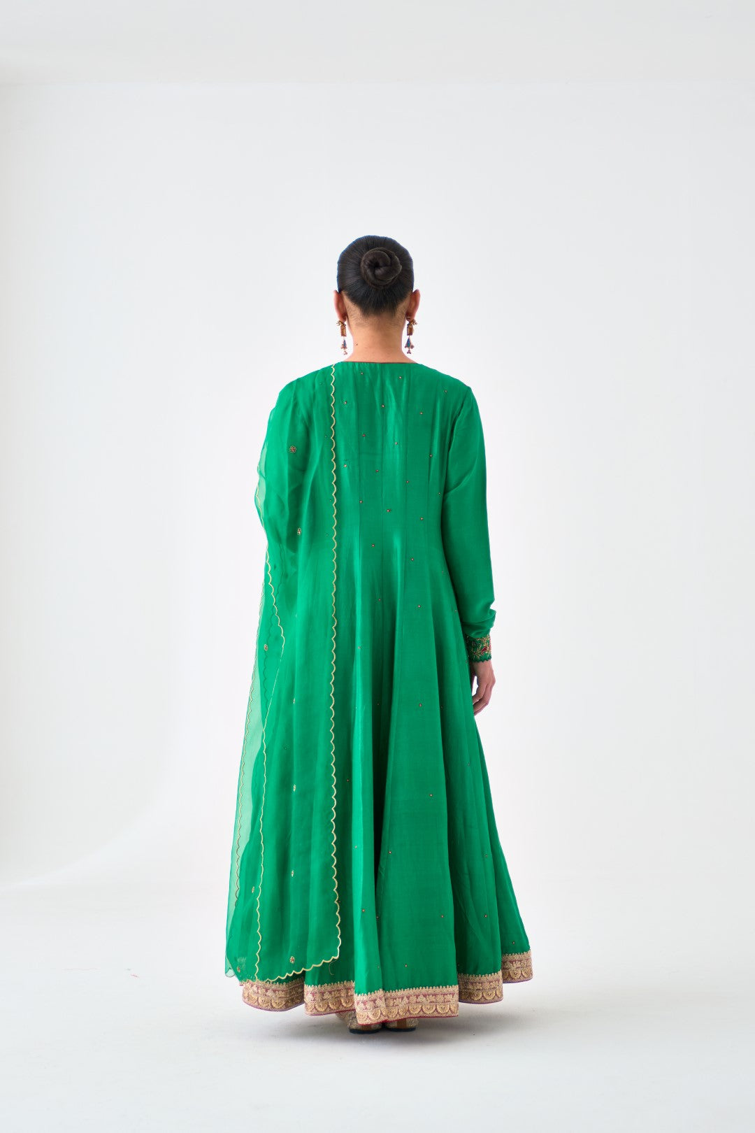 Green Silk dupion Embroidered Anarkali with Silk Pant & Organza Dupatta (03 Pcs.)
