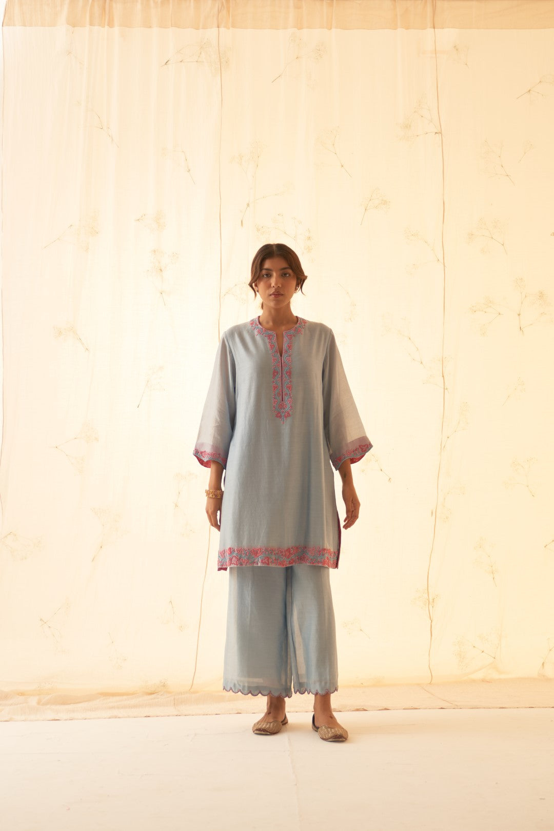 Ice Blue Chanderi Kurta Set