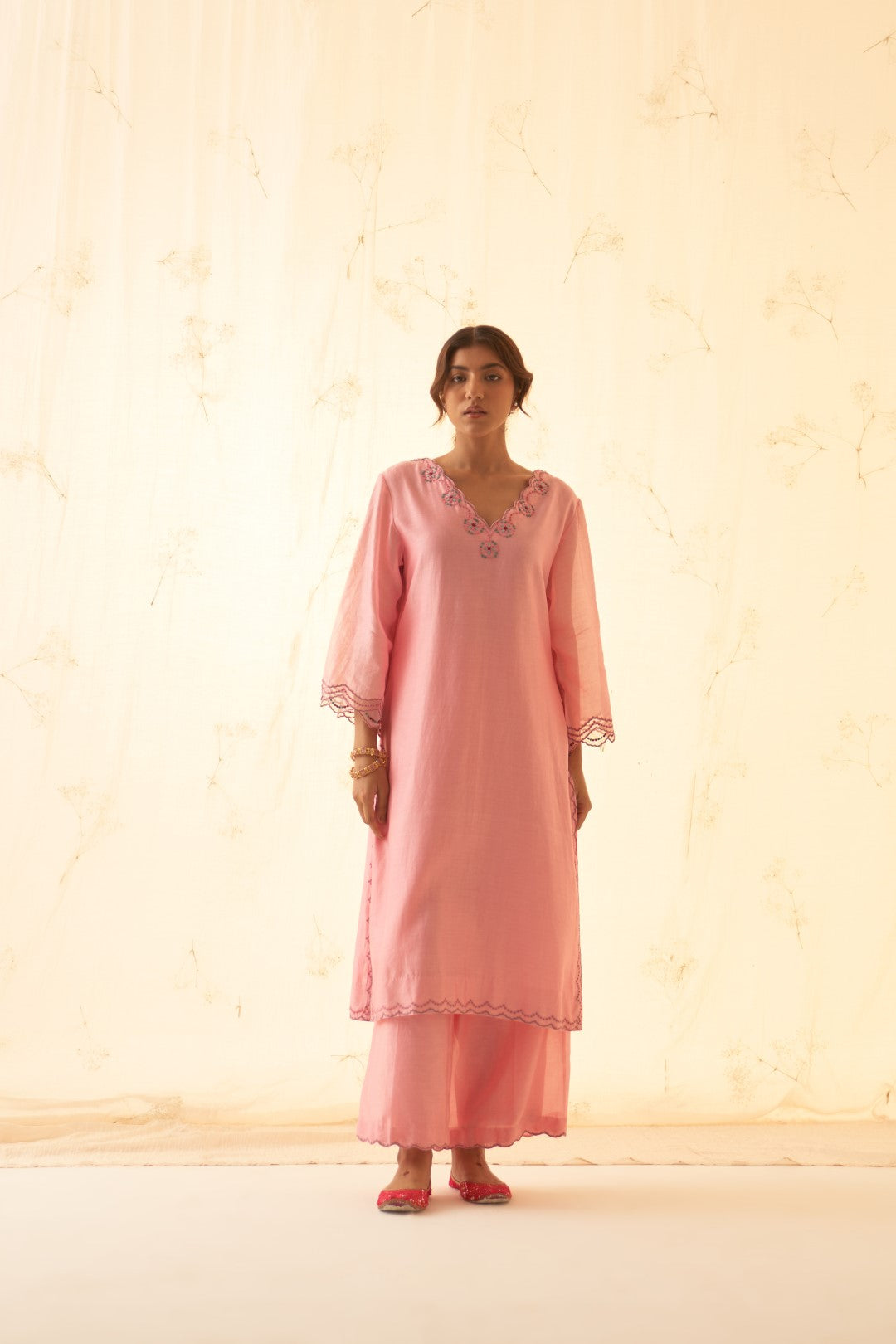 Pink Multi Thread Embroidered Kurta Set