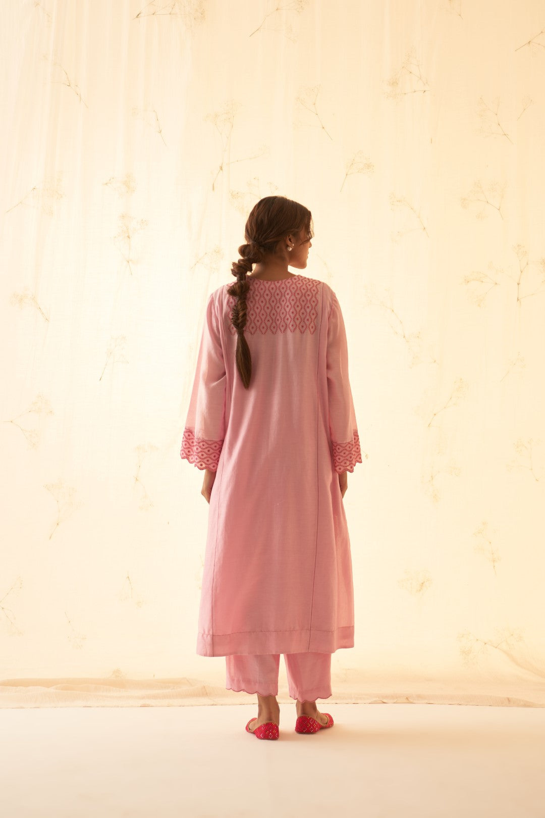 Pink With Tonal Thread Embroidered Kurta Set