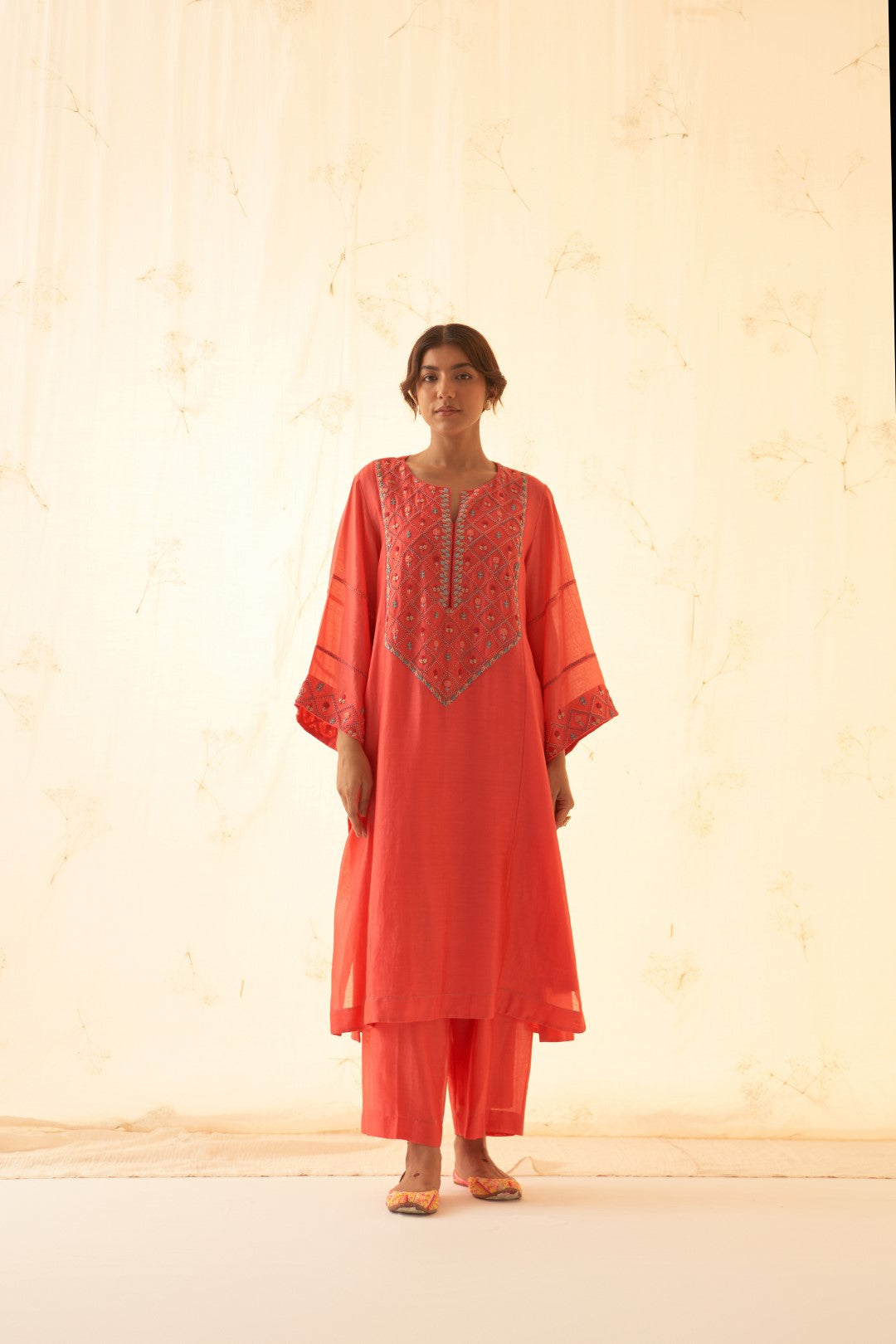 Coral Embroidered Kurta Set