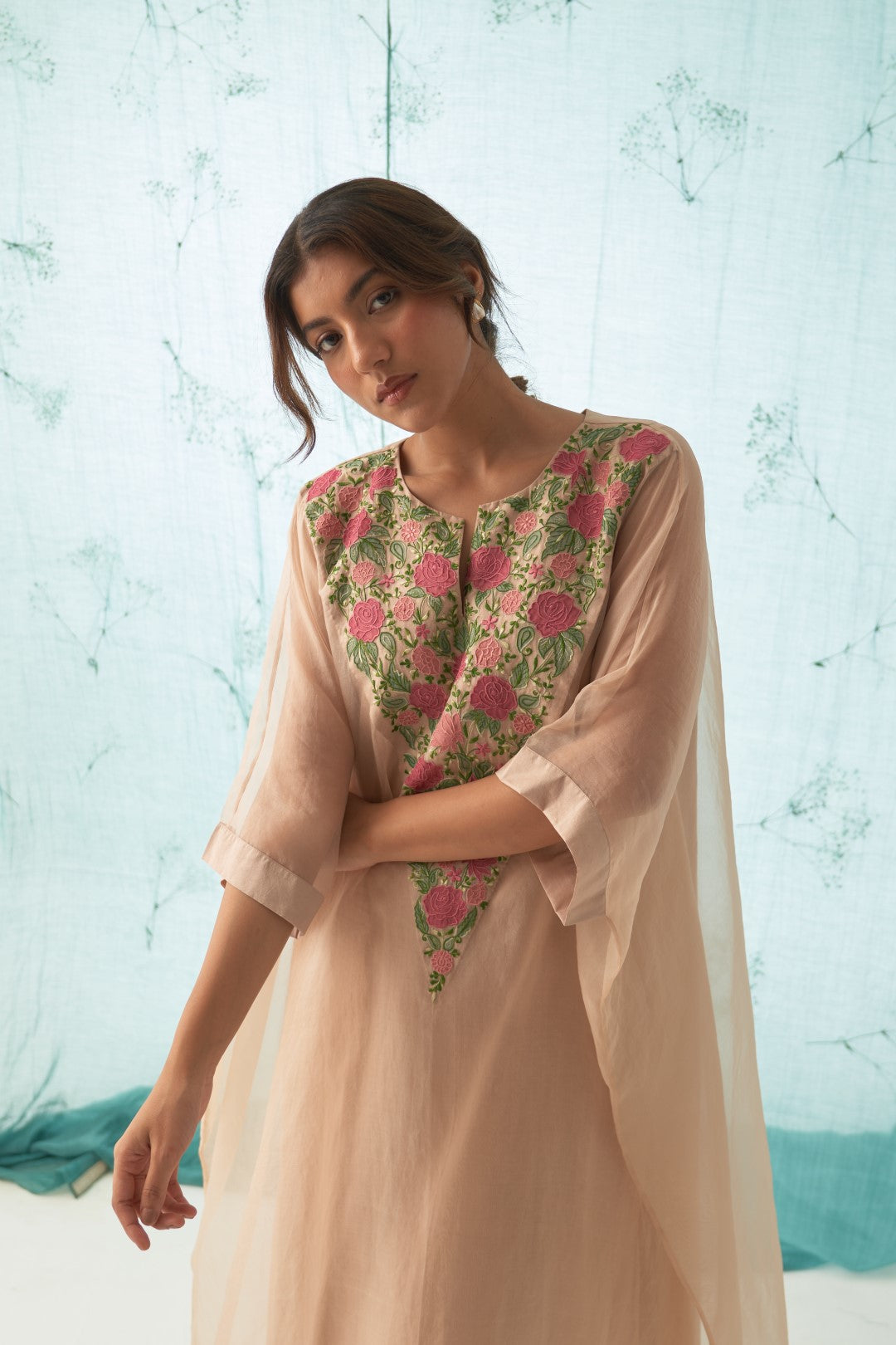 Rose Gold Embroidered Kaftan Set