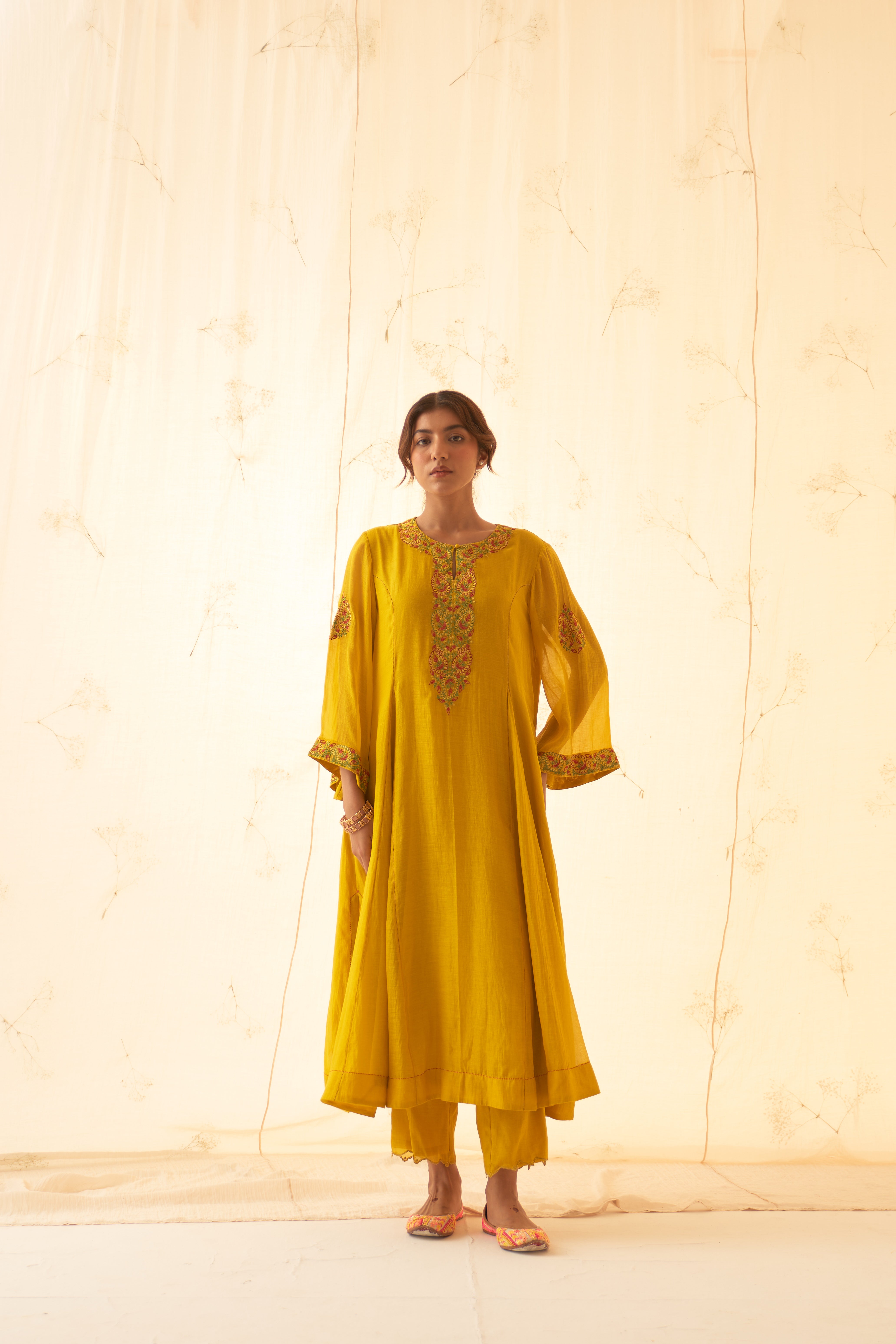 Yellow - Multicolour Embroidered Kurta Set