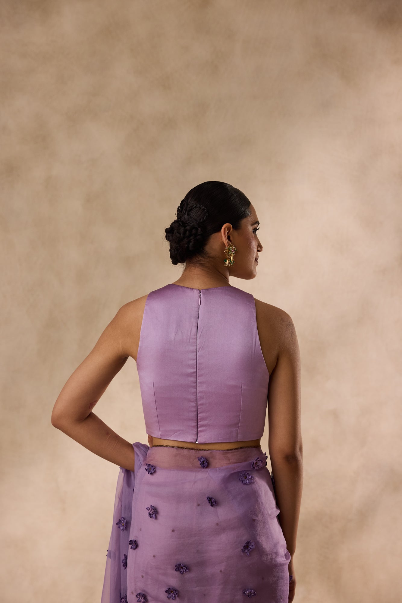 Lilac satin silk stitched blouse