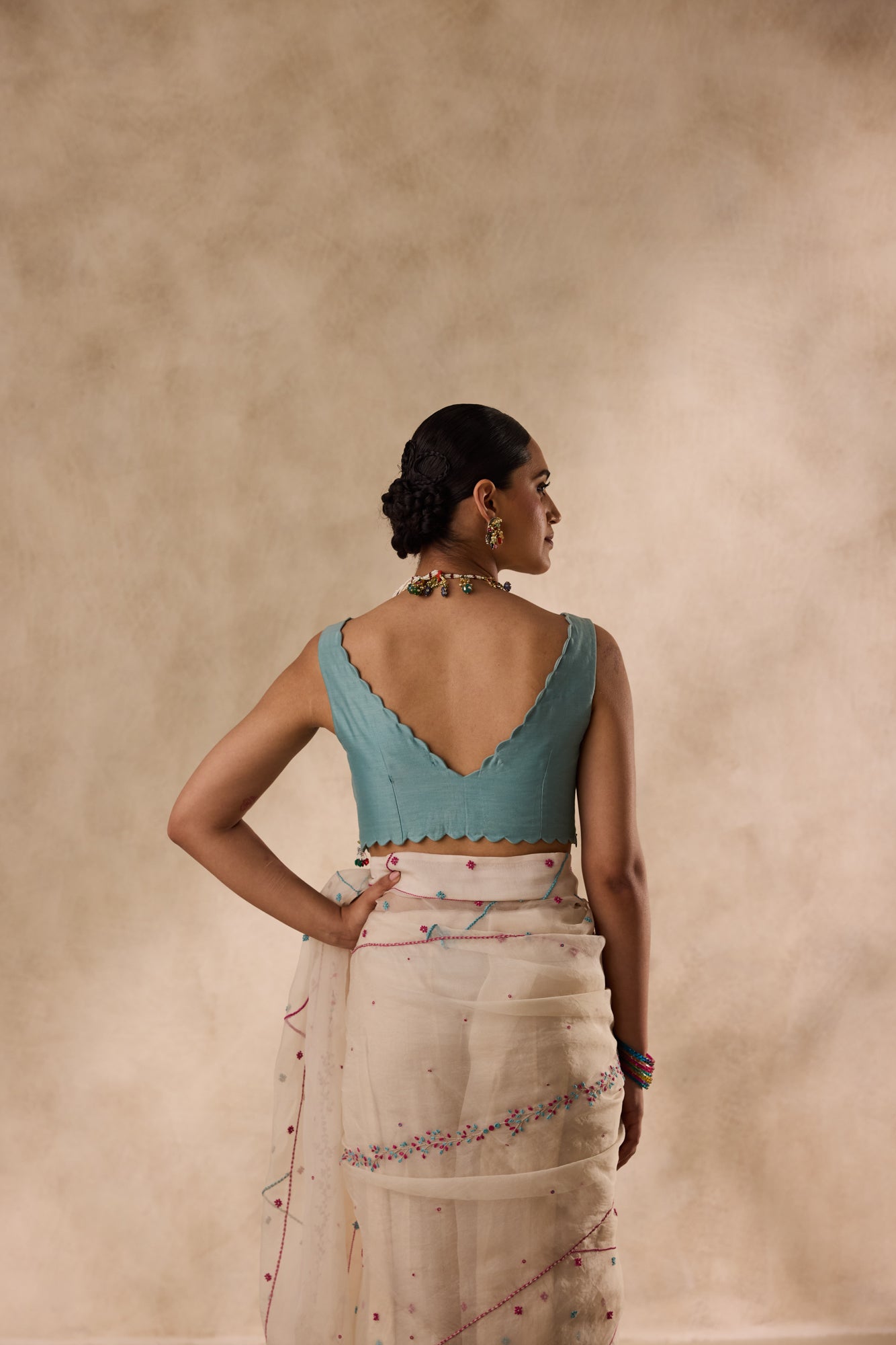 Sky blue chanderi stitched blouse