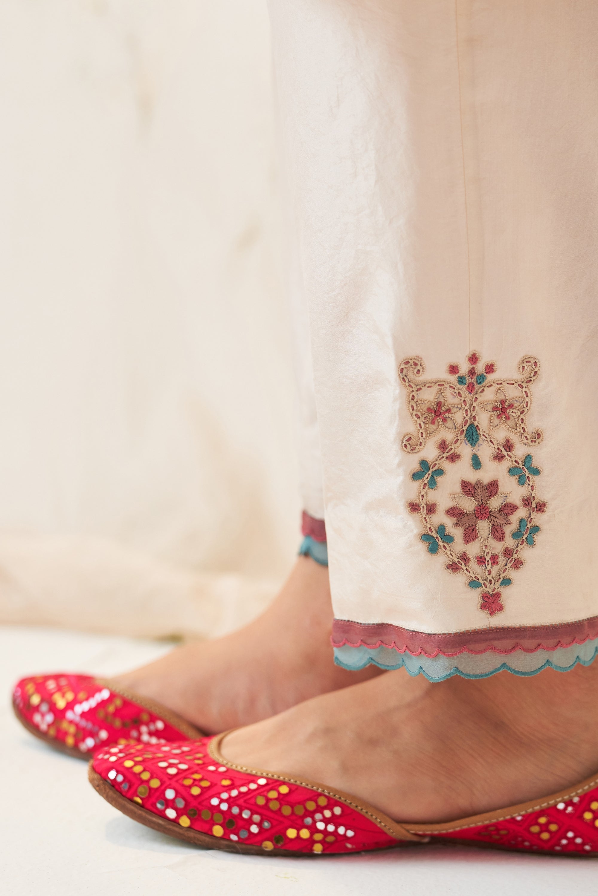 Chanderi Organza Kantha Work Kurta Set