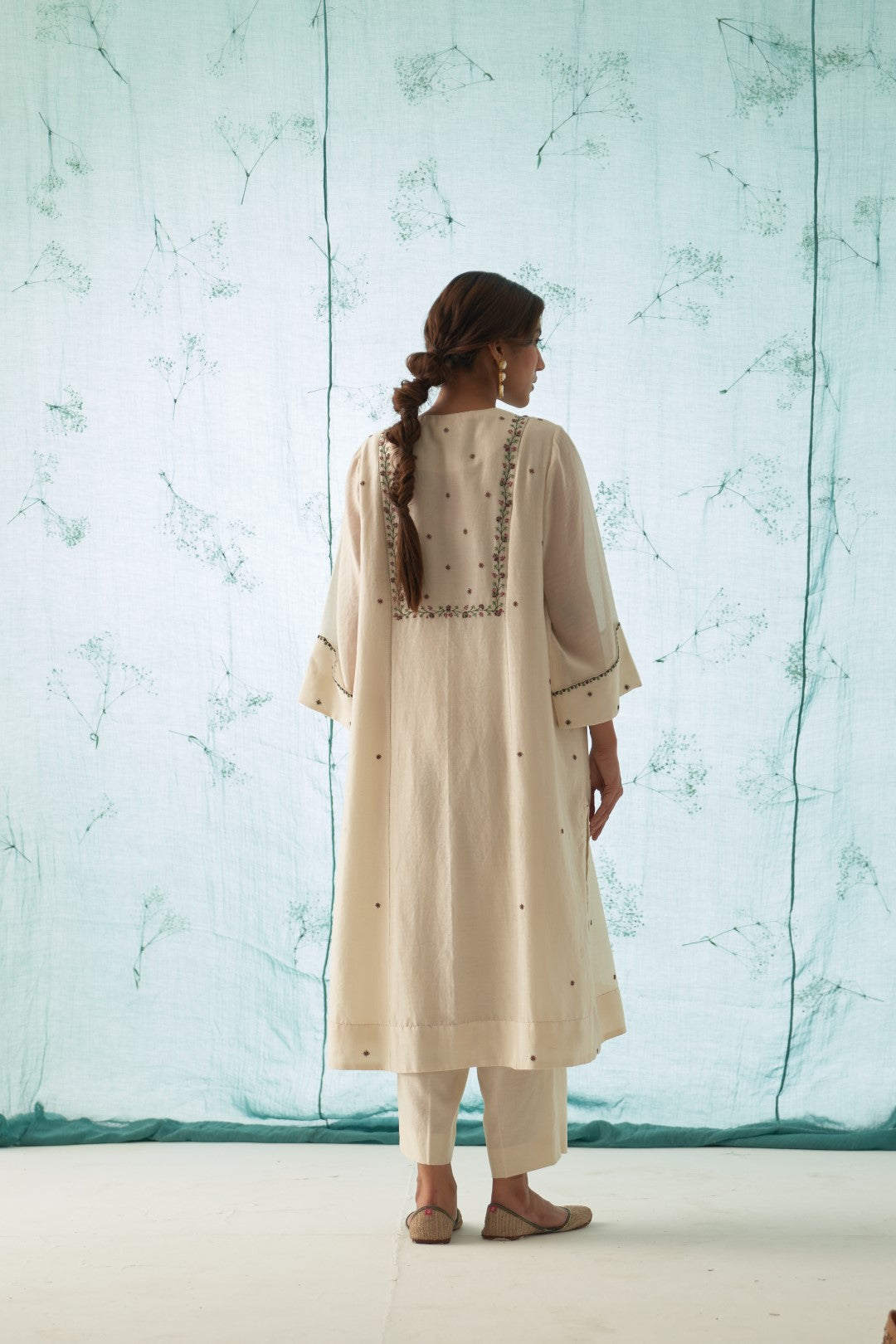 Ivory Embroidered Neckline Kurta Set