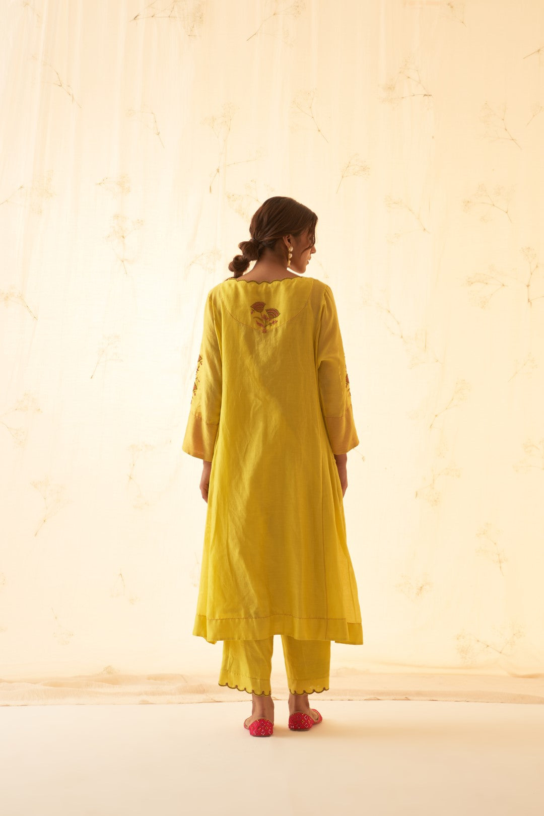 Yellow With Beautiful Embroidery On Sleeves Kurta Set