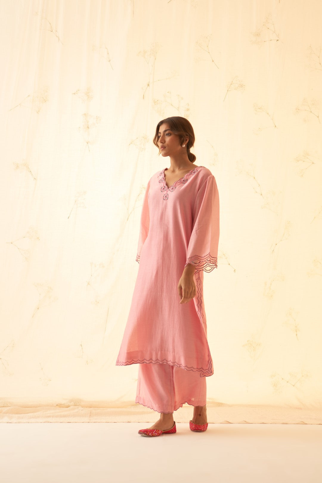 Pink Multi Thread Embroidered Kurta Set