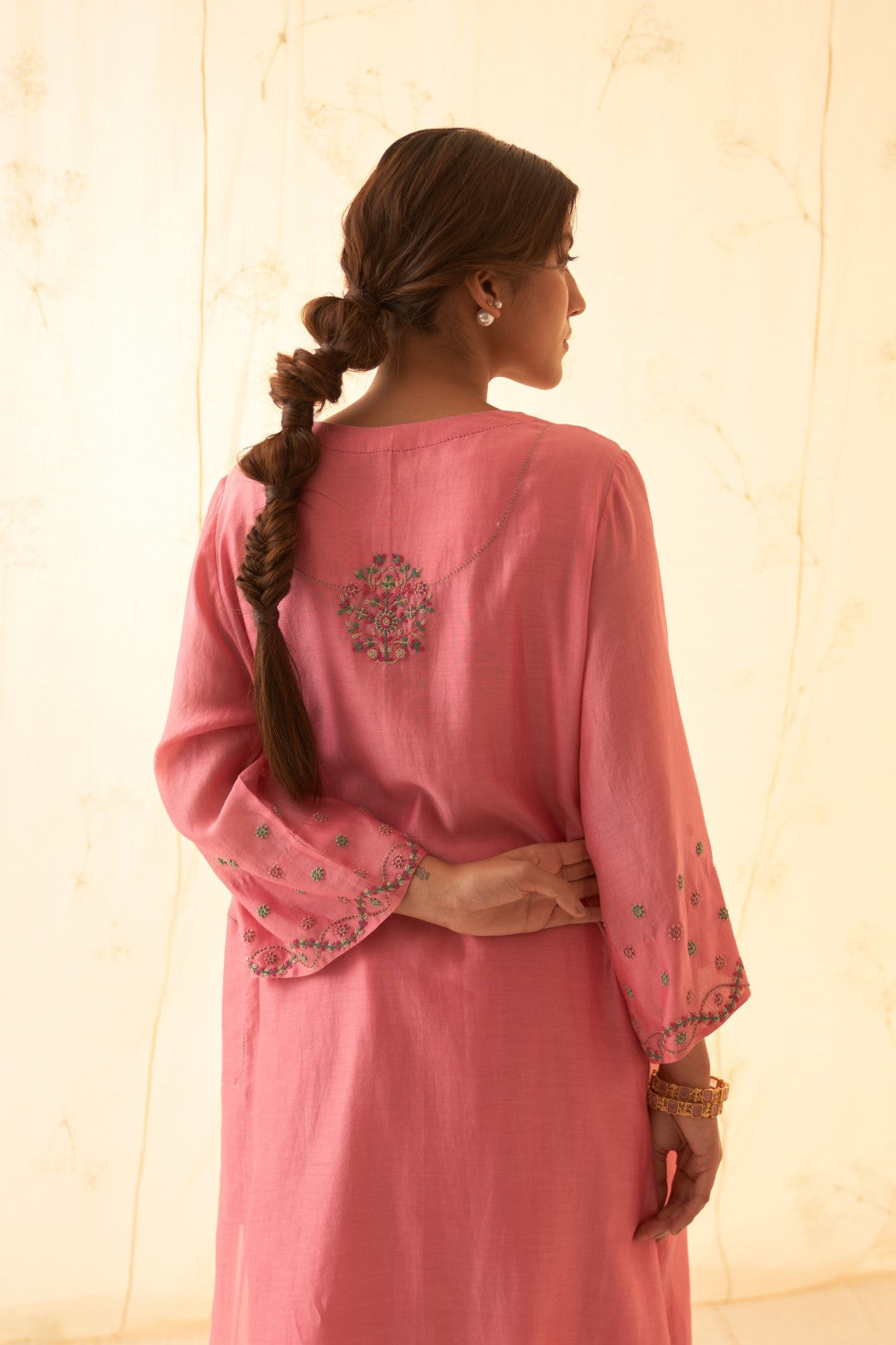 Pink Multicolour Embroidery Work Kurta Set
