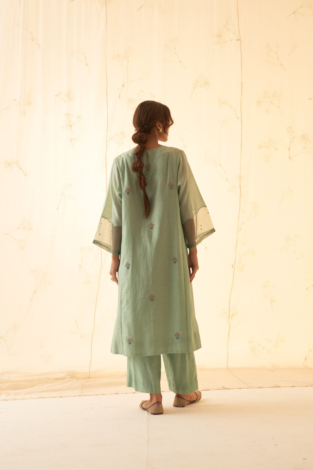 Aqua Floral Motiff Embroidered Kurta Set
