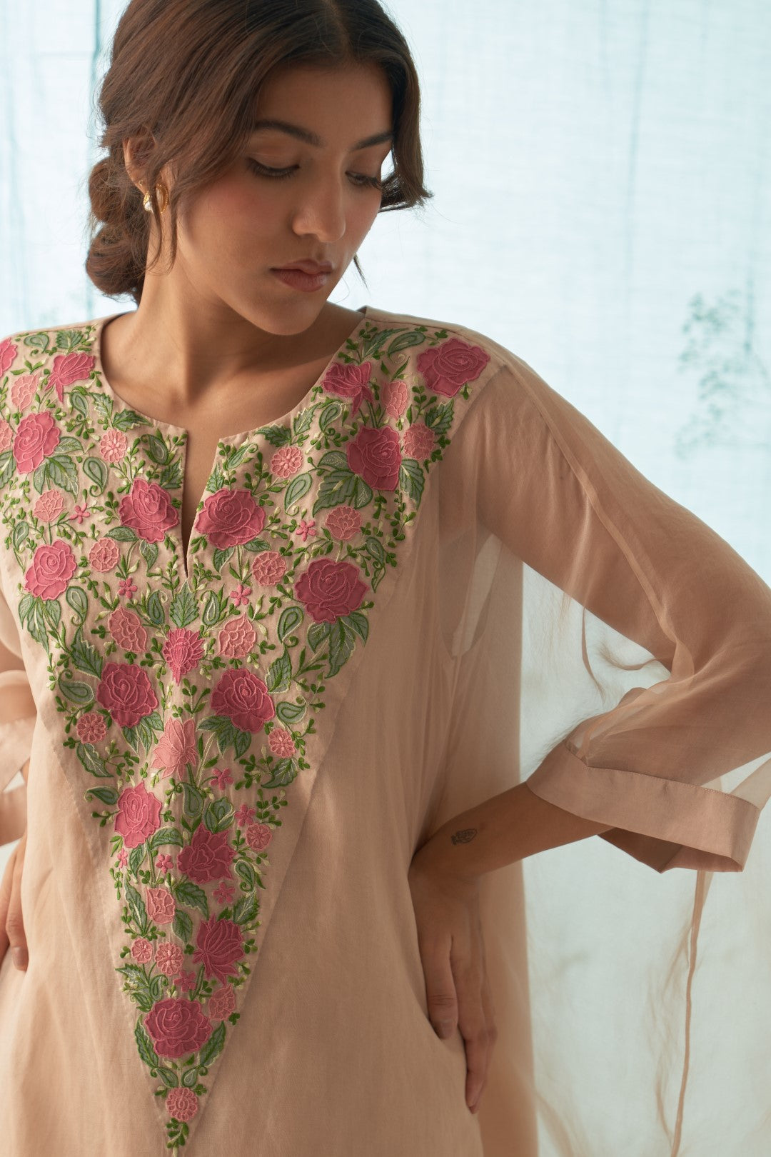 Rose Gold Embroidered Kaftan Set