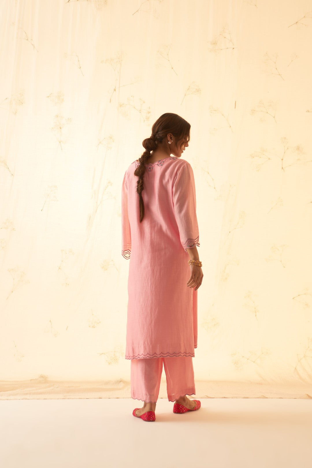Pink Multi Thread Embroidered Kurta Set