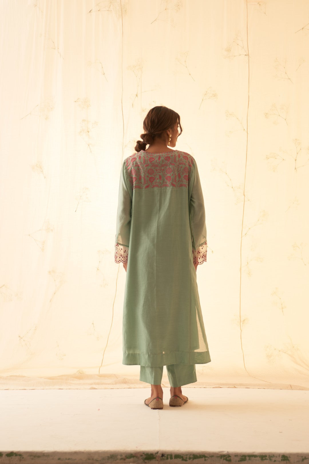 Aqua Pink Embroidered Kurta Set