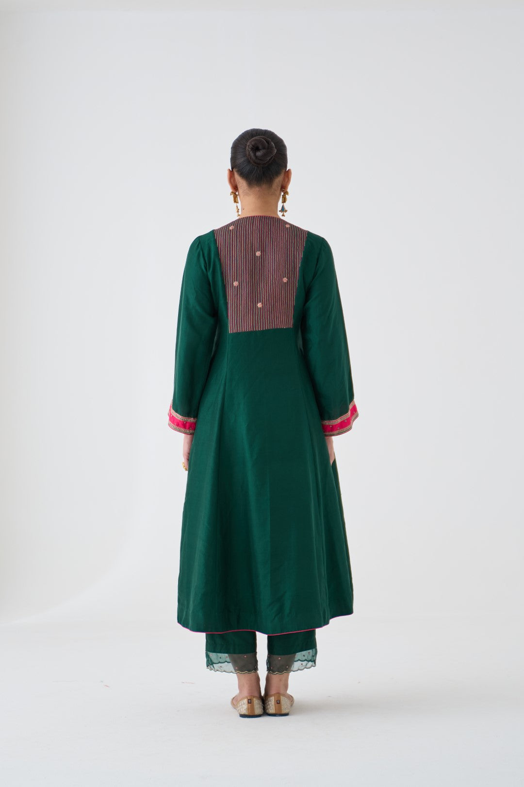 Dark Green Embroidered Angrakha with Silk Pant & Organza Dupatta (03 PCS.)