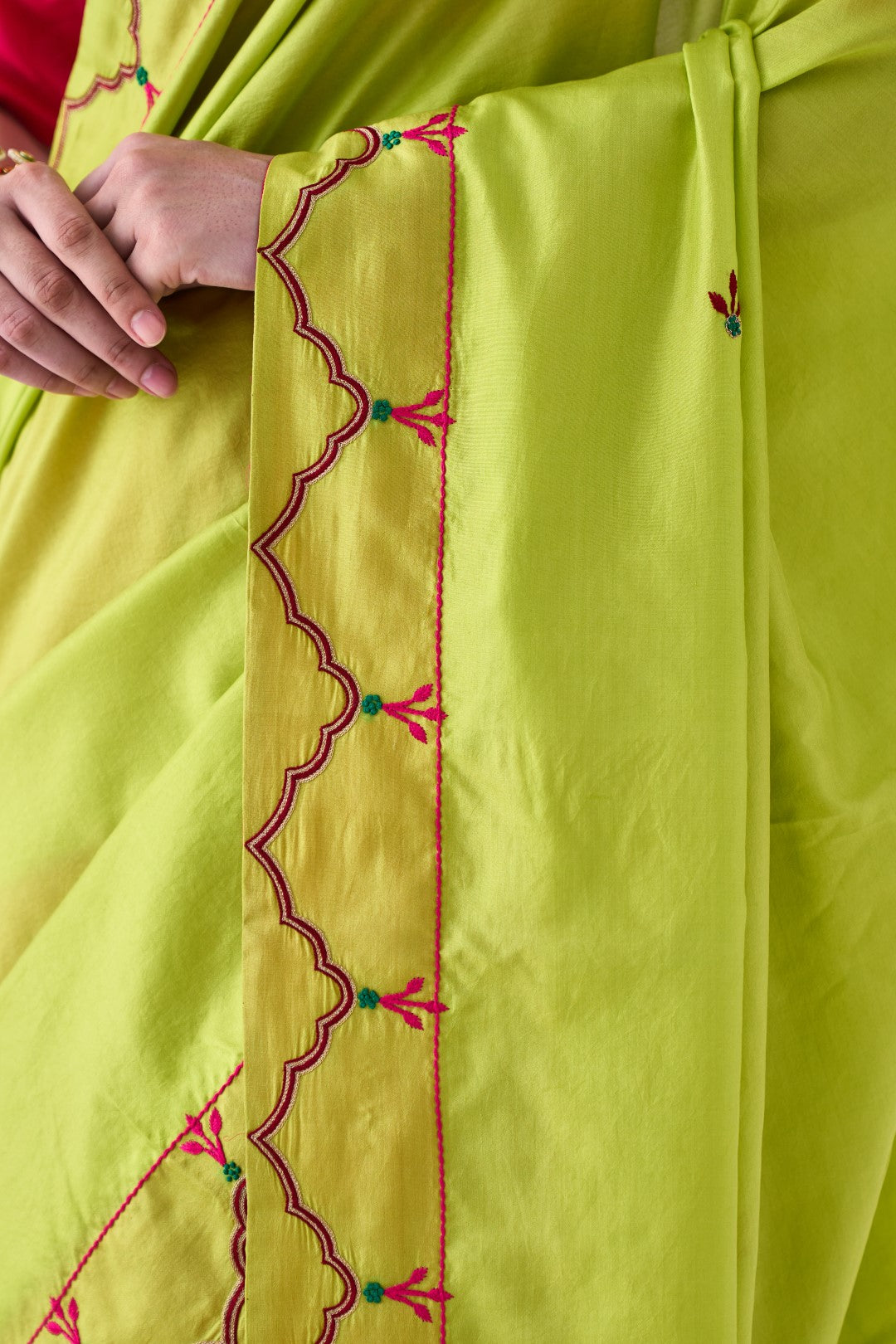 Lime Green Embroidered Saree