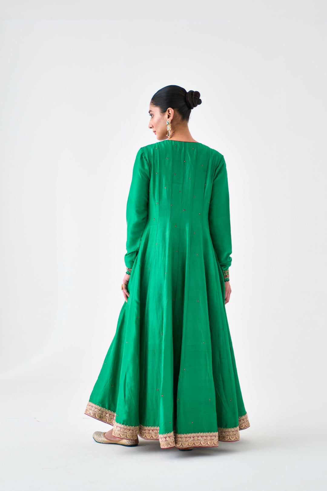 Green Silk dupion Embroidered Anarkali with Silk Pant & Organza Dupatta (03 Pcs.)