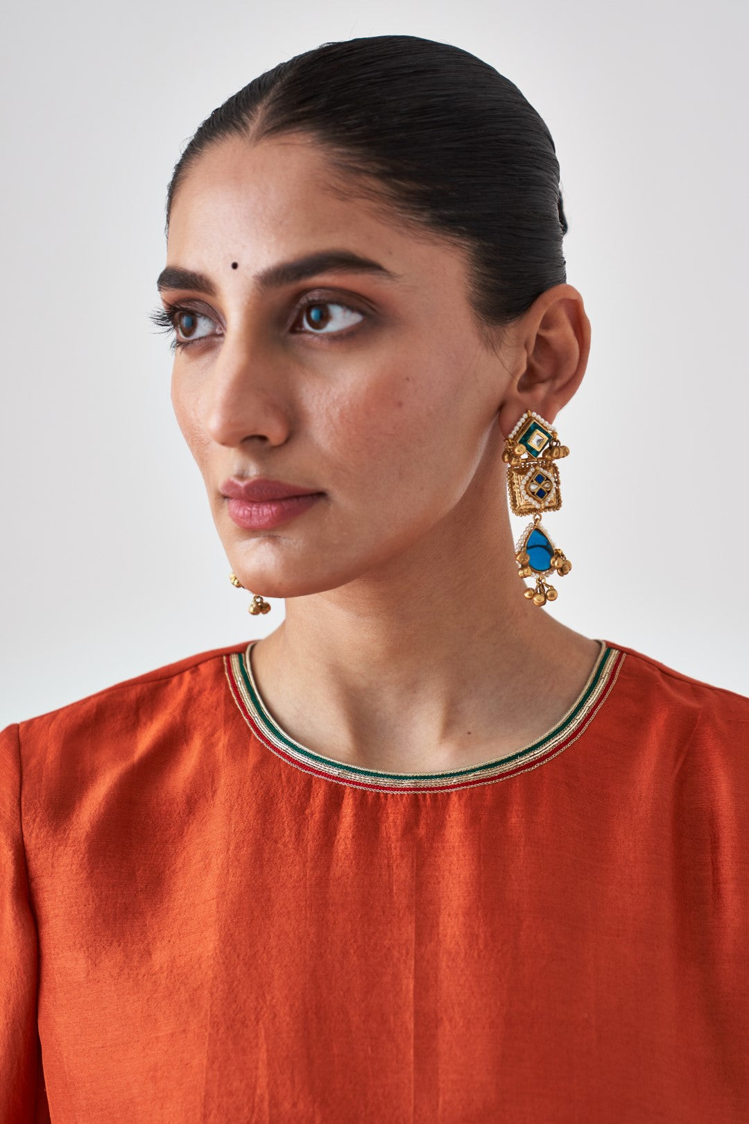 Rust Embroidered Dupion Silk Short Kurta & Silk Sharara (02 PCS.)