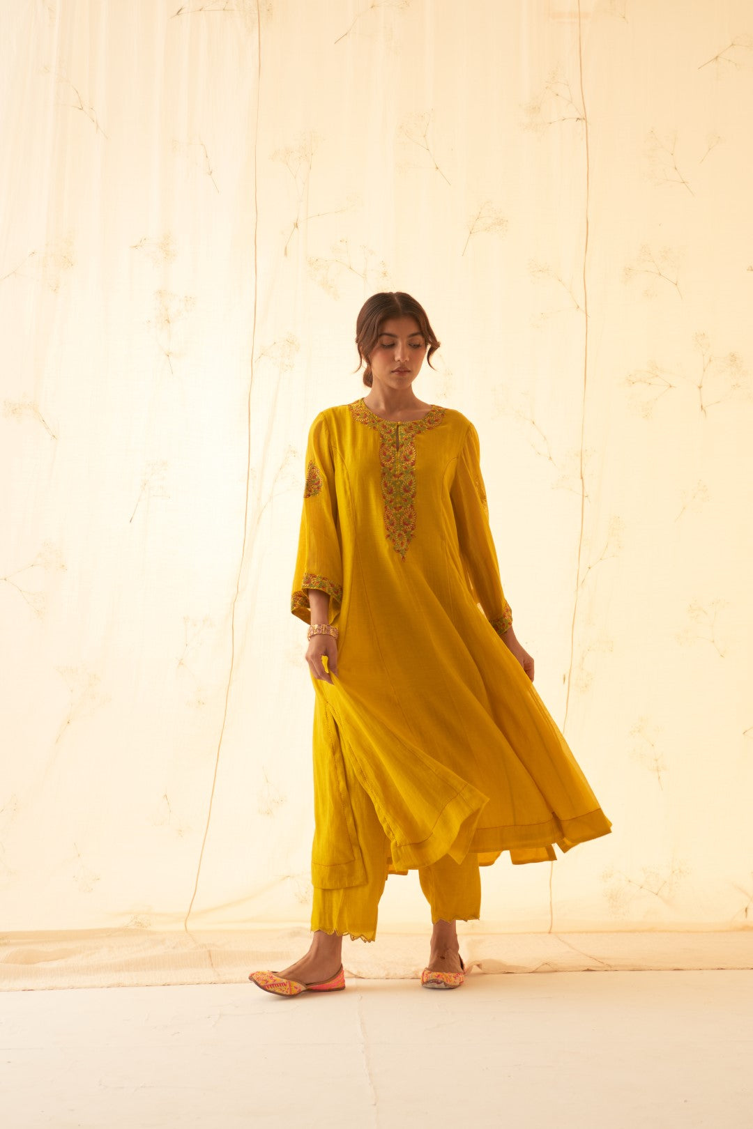 Yellow - Multicolour Embroidered Kurta Set