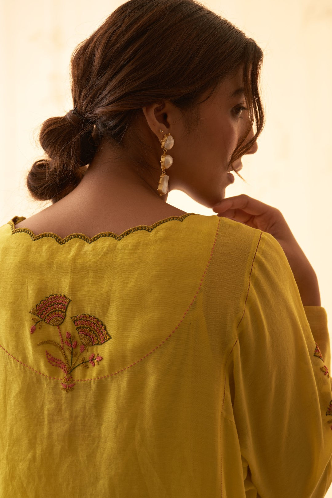 Yellow With Beautiful Embroidery On Sleeves Kurta Set