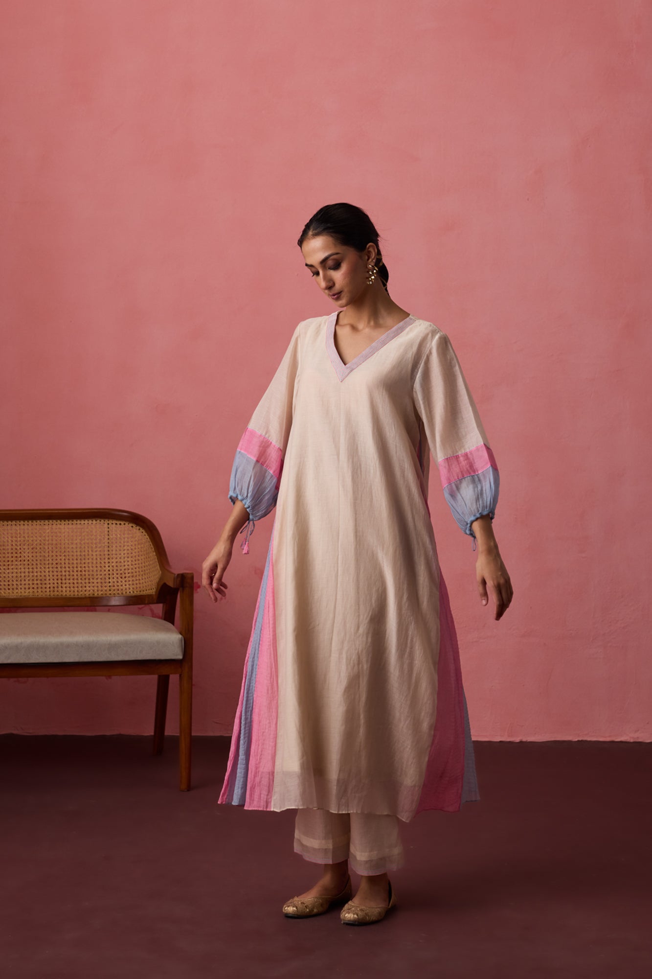 Ivory chanderi tunic paired with organic cotton slip & pant