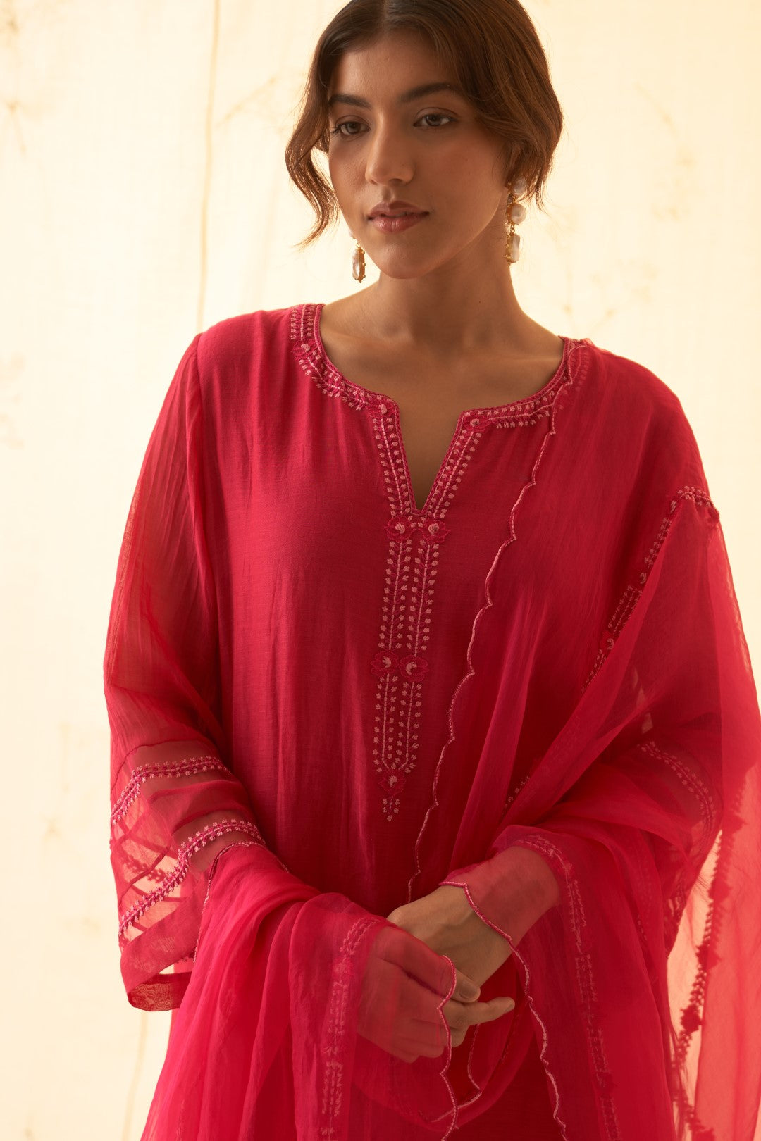 Fuchsia Embroidered Kurta Set
