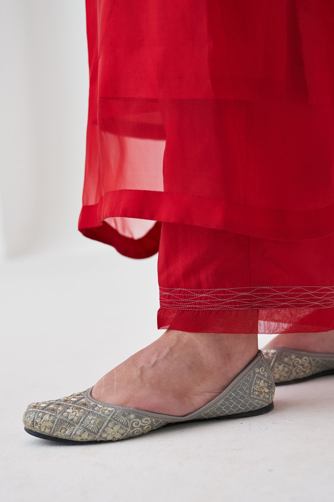 Maroon Organza Embroidered Kaftan Paired with Silk Slip & Silk Pant (03 pcs.)