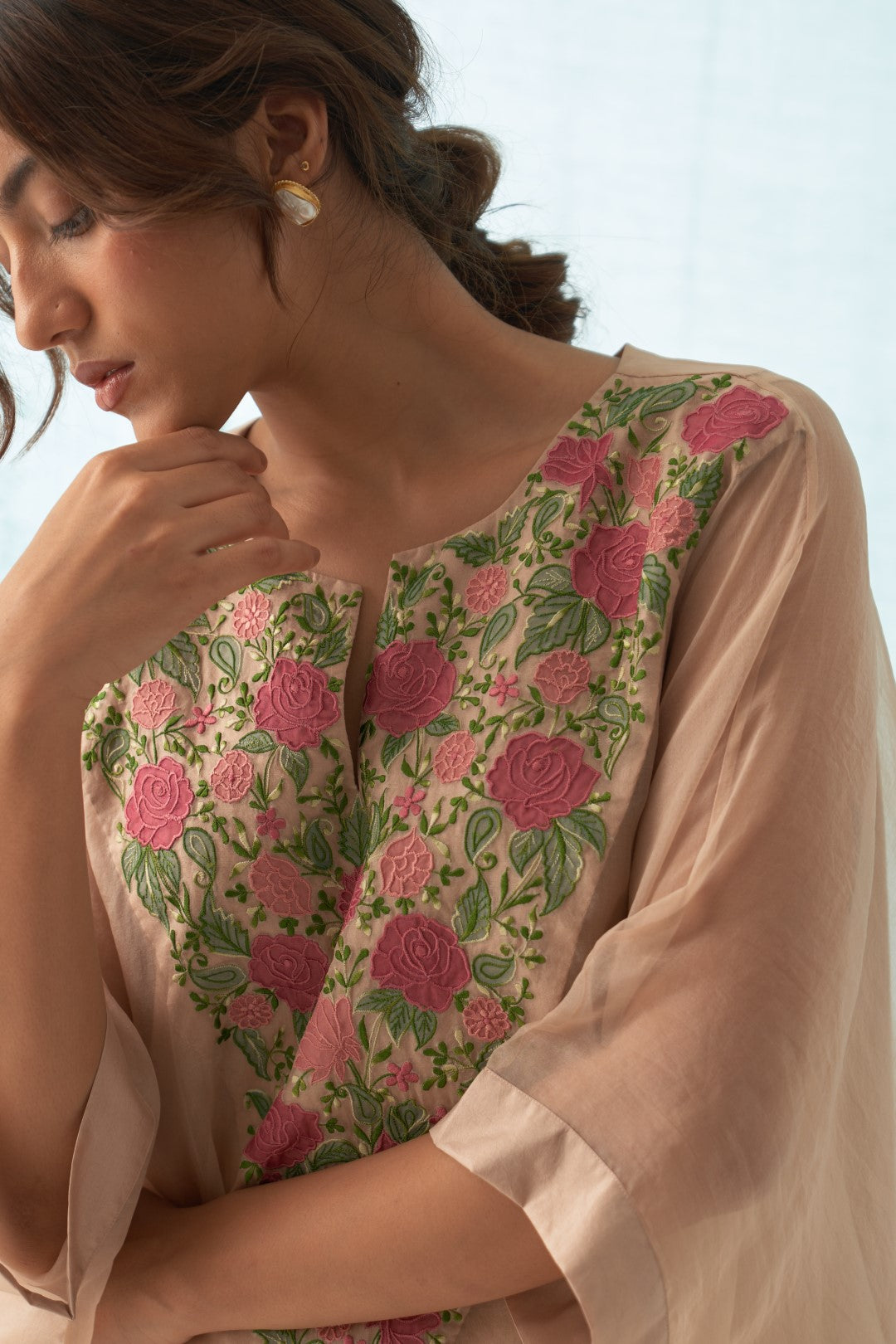 Rose Gold Embroidered Kaftan Set